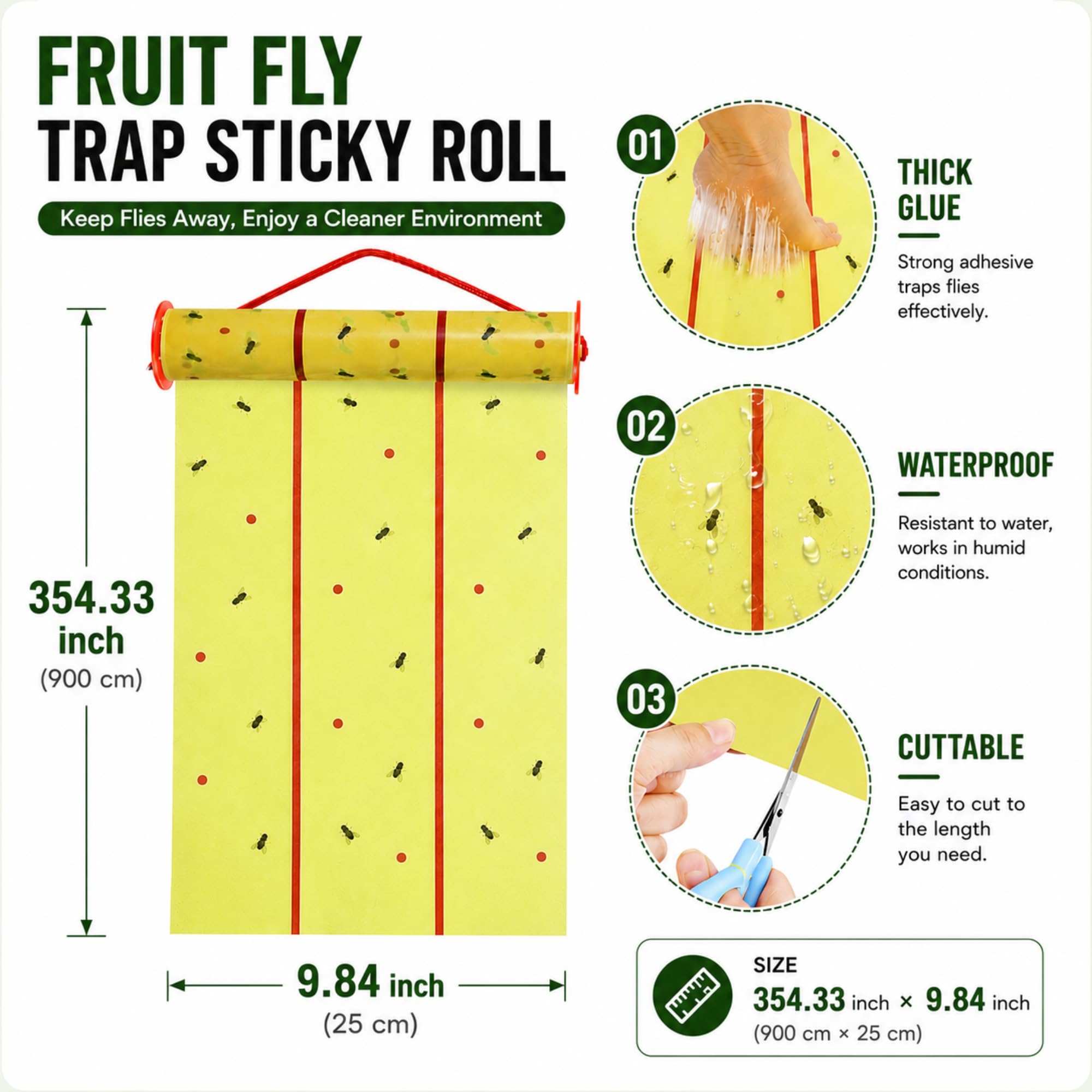 Qualirey Nastro adesivo gigante per volo, per interni ed esterni, non tossico, per frutta, faggio, zanzare, casa, cavalli, stalla (9,1 m, giallo, 5 pezzi)
