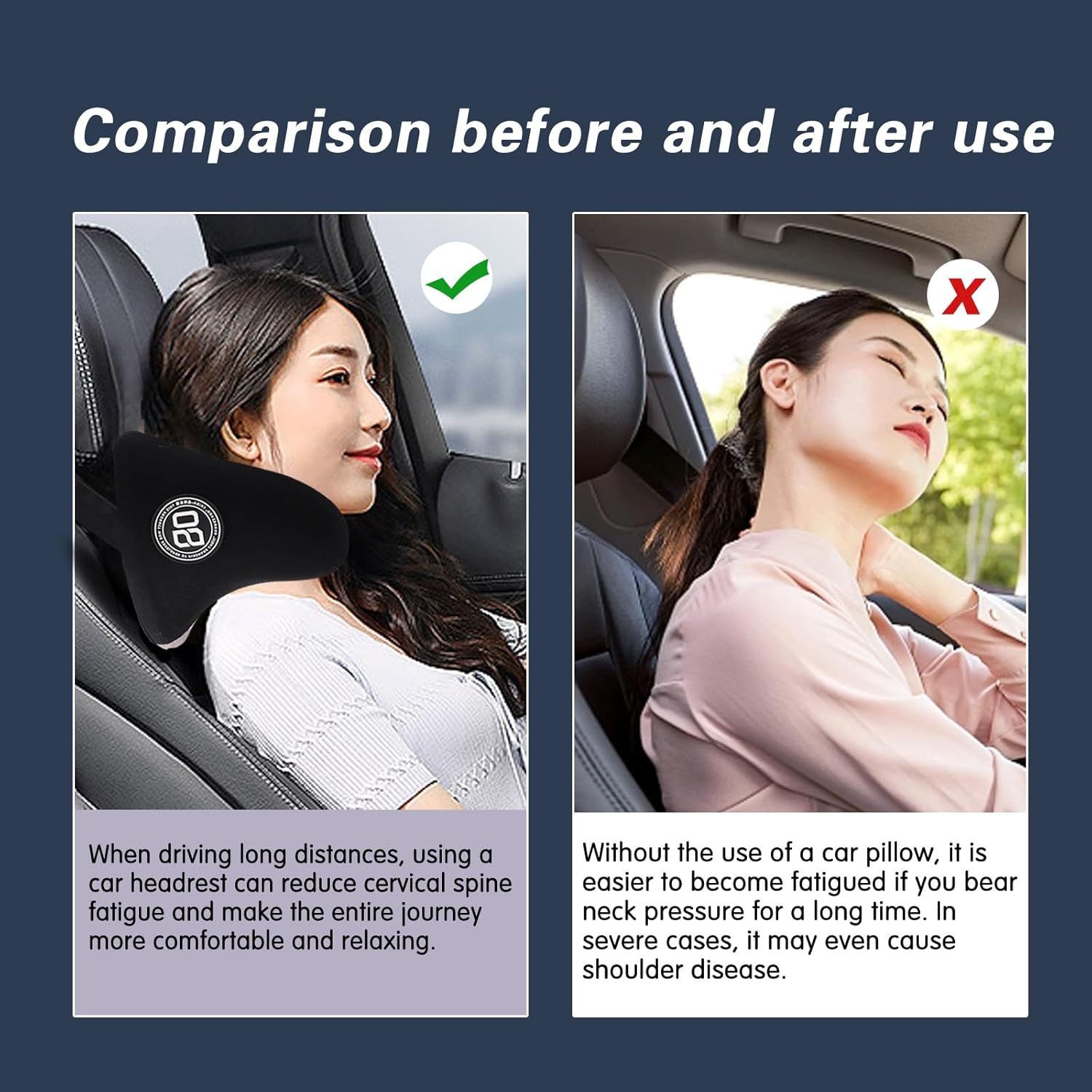 Really Cozy Car Headrest Pillow, Car Neck Pillow for Driving with Adjustable Strap, 100% Memory Foam and Breathable Removable Cover, Ergonomic Design - Car Pillow for Neck Pain Relief(Linen gray, 1PC) - Image 7