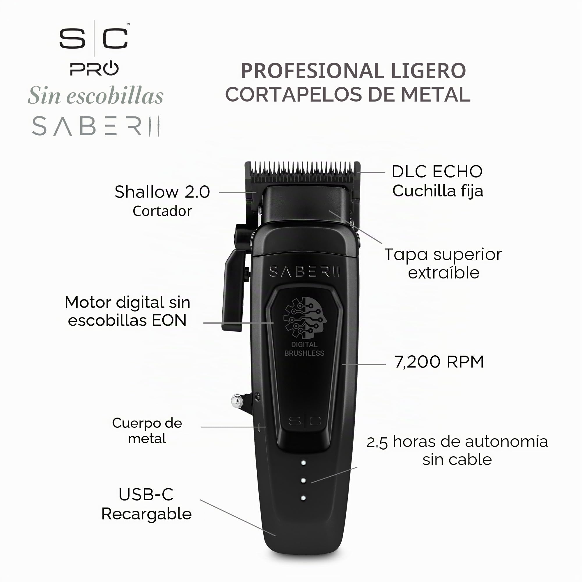 StyleCraft Saber and Saber II - Cortapelos profesional de cuerpo completo de metal de alto par digital, sin escobillas, sin escobillas