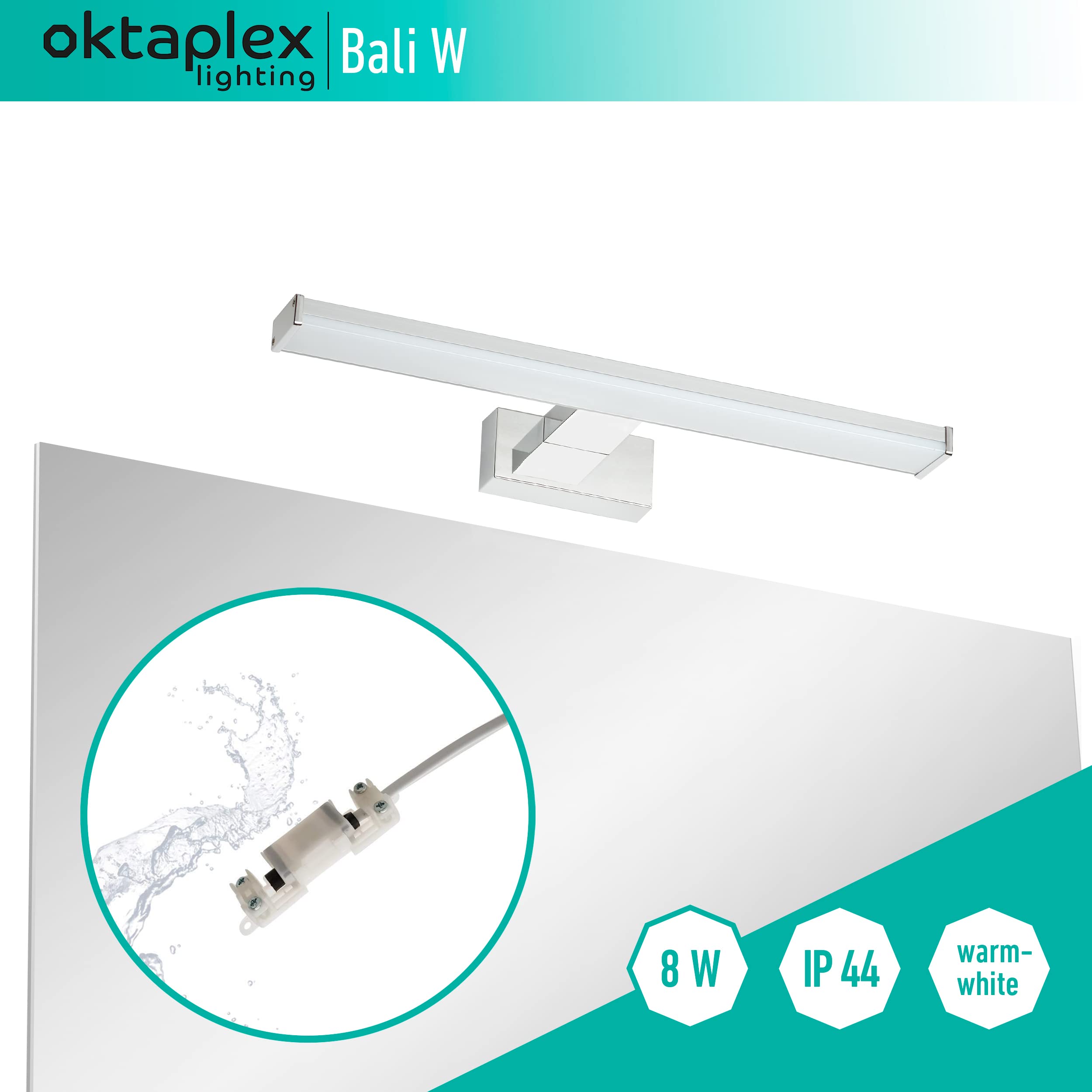oktaplex lighting Lampe à miroir LED salle de bain BALI W 40cm 8W | Applique murale pour bain Lampe à miroir murale 640lm 3000K blanc chaud