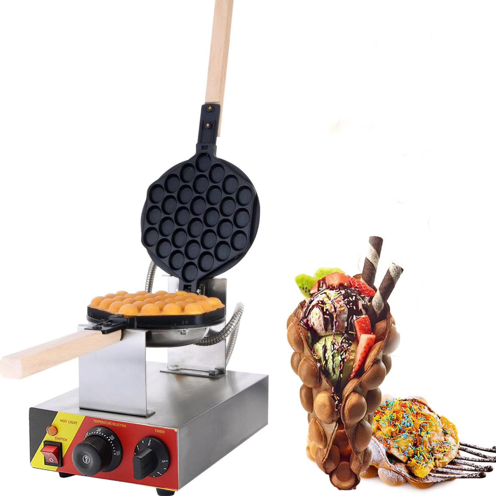 Máquina de Gofre, Gofrera Máquina Burbujas de Acero Inoxidable, Sarten Gofres Girario 180 Grado Máquina de Gofres de Forma Huevo con Mango de para Hacer Bubble Waffles