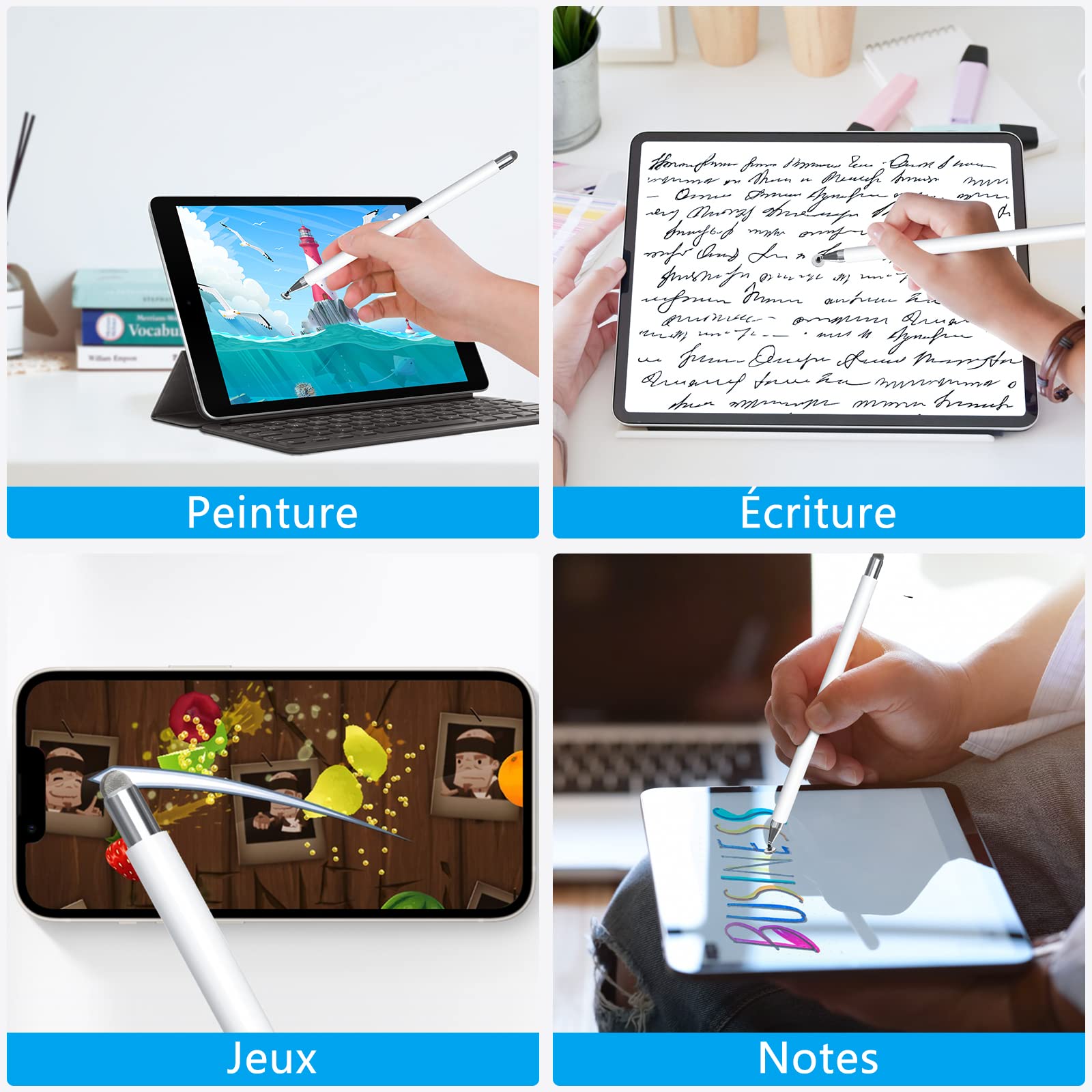 Stylet Tablette, 2 en 1 Stylet Tactile Pencil Compatible avec Toutes Les Tablettes et Smartphones, iPhone, iPad, Samsung, Lenovo, Surface, Huawei, Xiaomi, Android, iOS, etc.