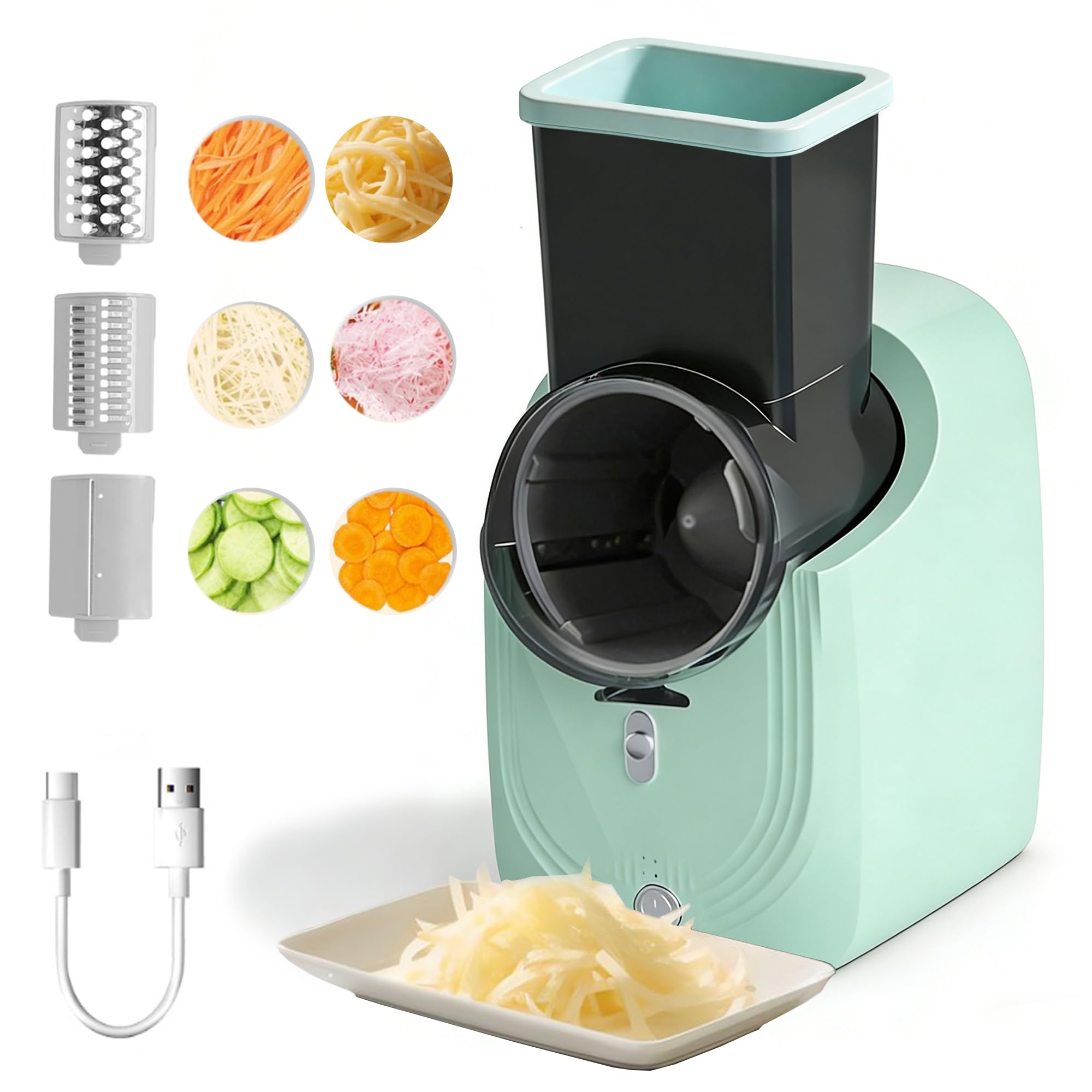 Cordless Electric Vegetable Slicer Chopper & Cheese Grater - Rechargeable Portable Salad Maker, Battery-Powered Electric Food Slicer for Home Kitchen Cucumber Carrots Cabbage-image-19