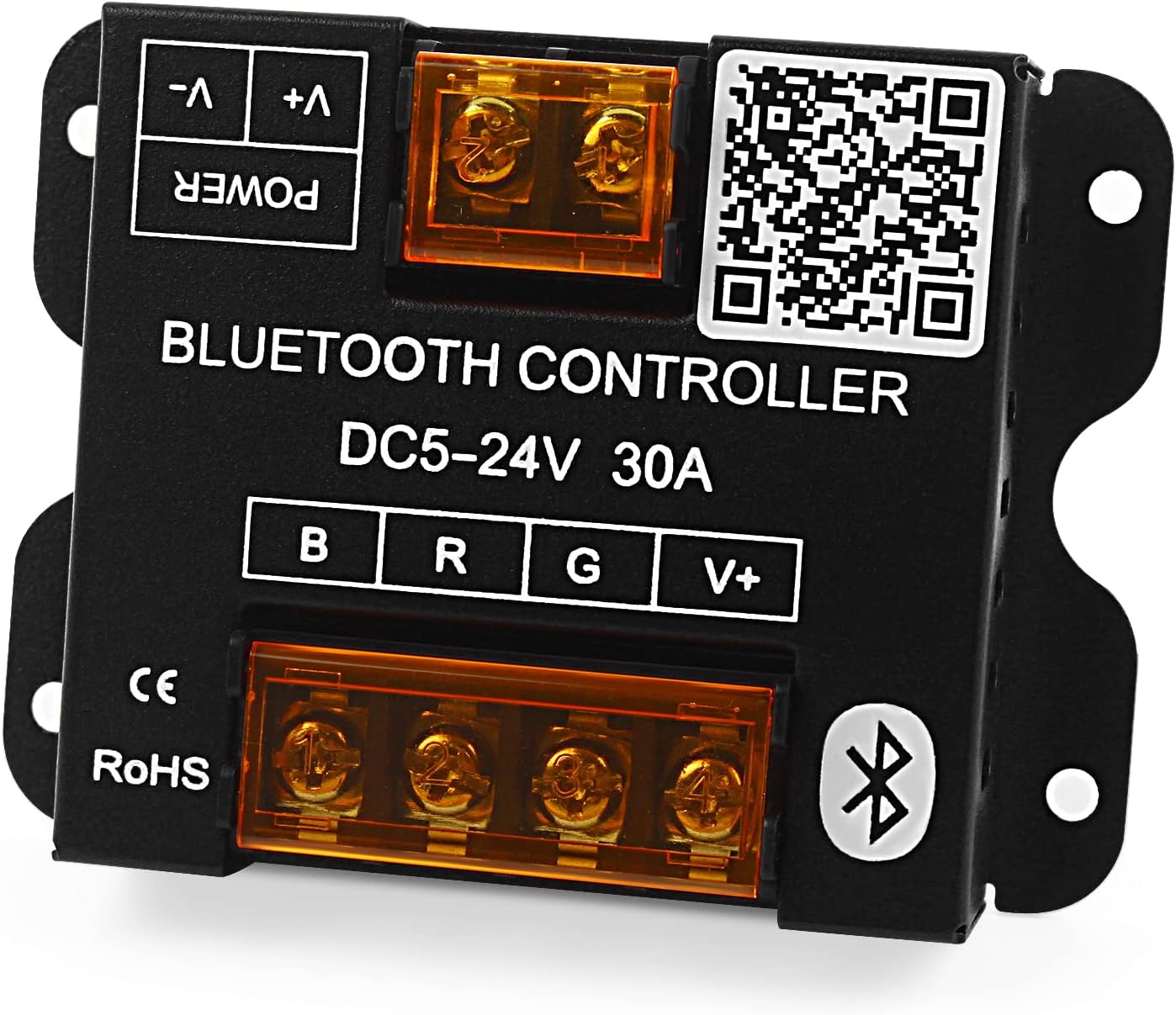 VIPMOON Bluetooth LED Music Controller DC5-24V 30A Smart RGB Bluetooth Controller with Timer Function for 5050 3528 RGB LED Light Strip, iOS Android Smartphone App Control, Metal Shell