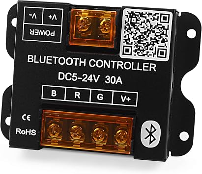VIPMOON Bluetooth LED Music Controller DC5-24V 30A Smart RGB Bluetooth Controller with Timer Function for 5050 3528 RGB LED Light Strip, iOS Android Smartphone App Control, Metal Shell