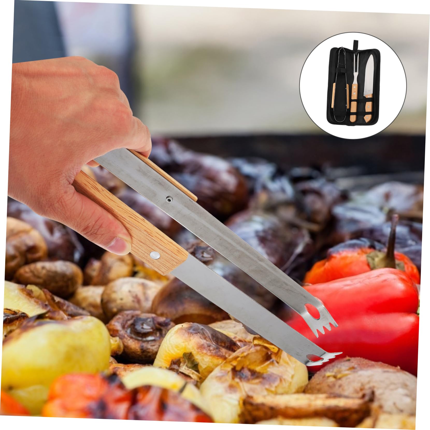 Set Utensili Barbecue 1 Pezzo in Acciaio Inox, Pinza e Forchetta