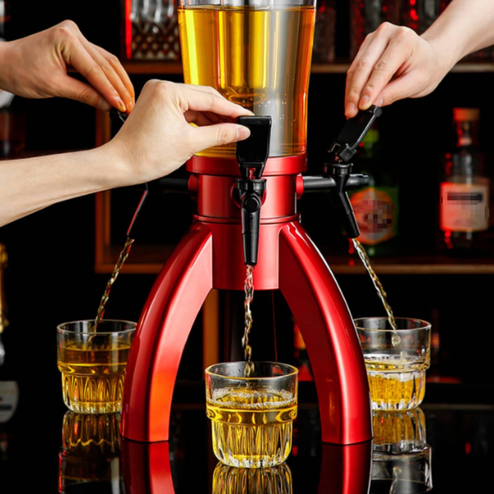 predolo Tireuse à Bière Distributeur à Boissons Fontaine à Bière Colonne Haute 56.5 Cm et Réservoir 3 L Transparent à 3 Robinets Socle Antidérapant Acier Inox, Rouge, Rouge
