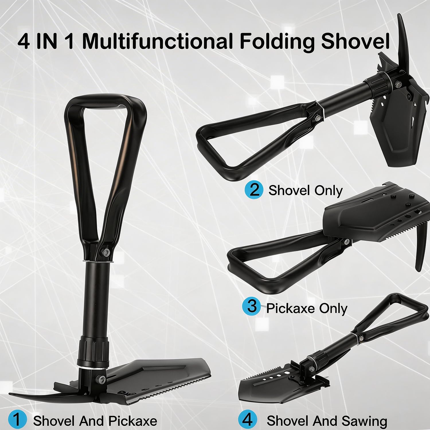 Pala Plegable Multifuncional 58 cm, Pala de Nieve Plegable, Pala Plegable Militar, Pala de Supervivencia Camping, Portátil Pala Plegable para Camping, Jardín, Supervivencia, Senderismo, Car