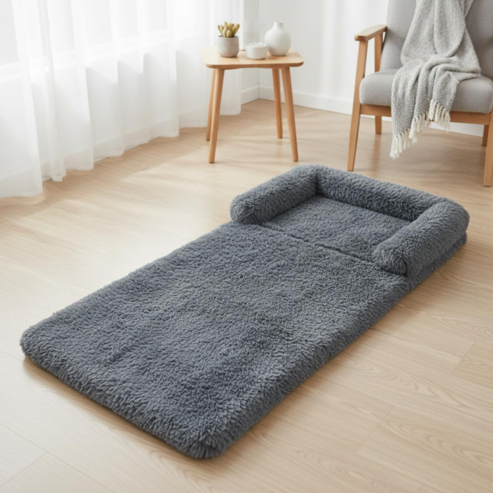 Faltbare Haustiermatte flauschig Plüsch-Hundematte weich Haustierkissen für Hunde, Wohnzimmer, Sofa, Dunkelgrau, L 75 150 10cm