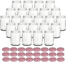 gouveo 24er Set Einmachgläser 580 ml Klassik mit Schraubdeckel karo-rot BS - Leere Vorratsgläser mit Drehverschluss TO82 für Marmelade, Fruchtmus, Eintöpfe, Suppen, Selbstgemachtes