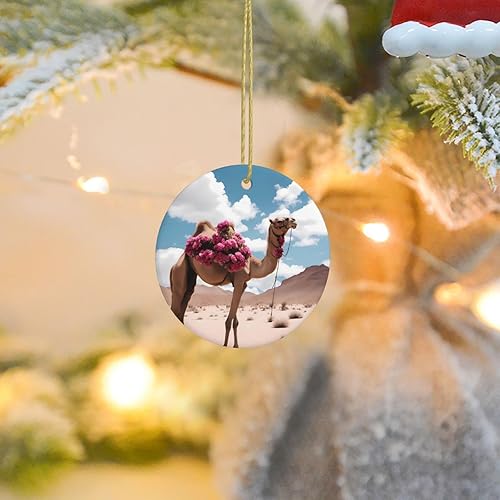 Miniatura 8 de Beautiful Camel Round Ceramic Pendant with Hole and Gold Rope for Christmas and New Year Hanging Decoration at Home