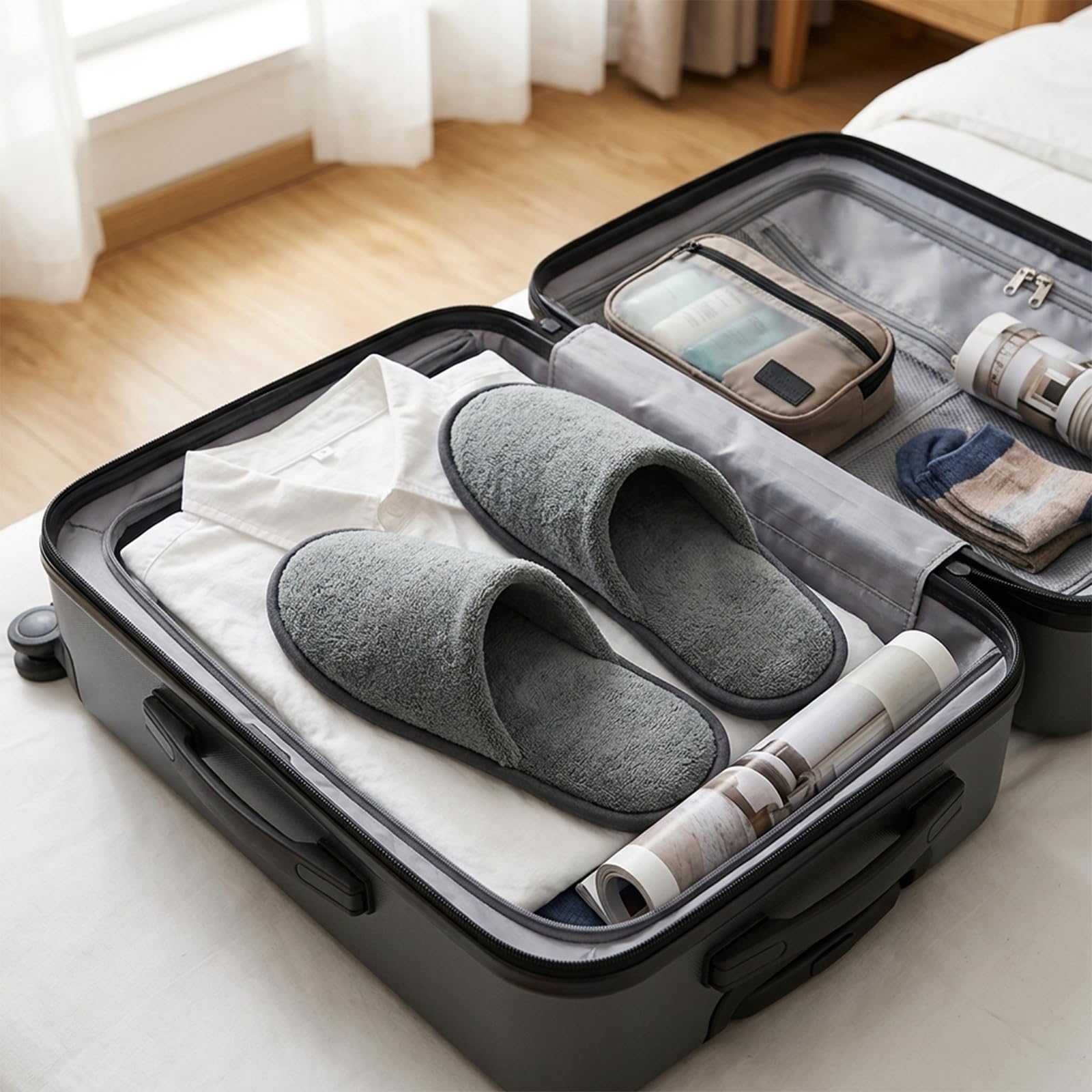 3 Paar Hotelslipper, Gästehausschuhe Set, Weiche Tragbar, Hotel Hausschuhe für Home, Reisen, Hochzeiten, Wellness-Bereiche und Partys, Grau