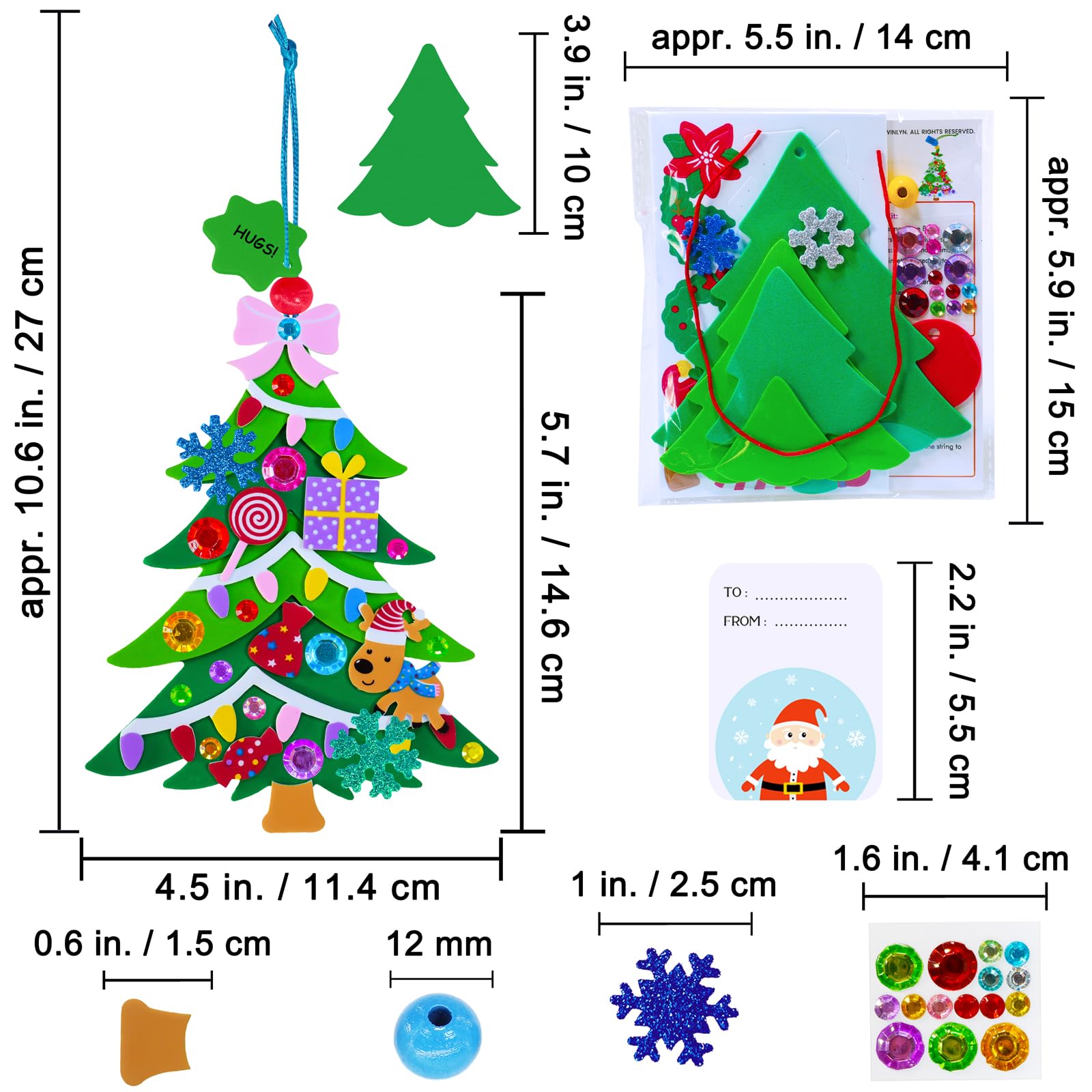 Winlyn Set di 24 kit di artigianato natalizio per artigianato invernale fai da te ornamenti per albero di pino decorazioni artistiche set artistici adesivi in schiuma Holdiay arti e mestieri per