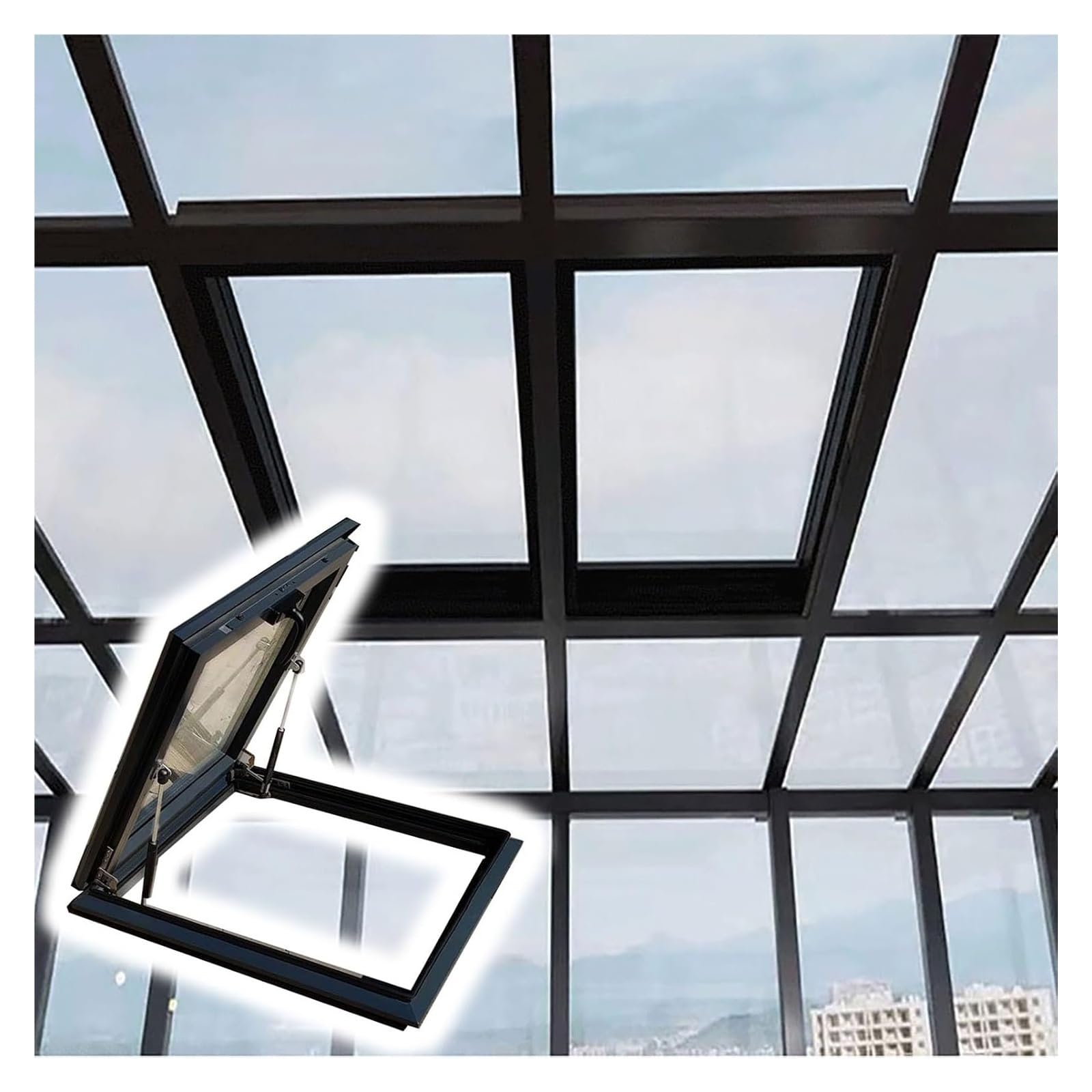Ventana De Pozo De Iluminación De Techo Plano Inclinado For Ático Interior, Ventana De Techo con Claraboya, Claraboyas De Sótano, Marco De Aleación De Aluminio(60x55cm)