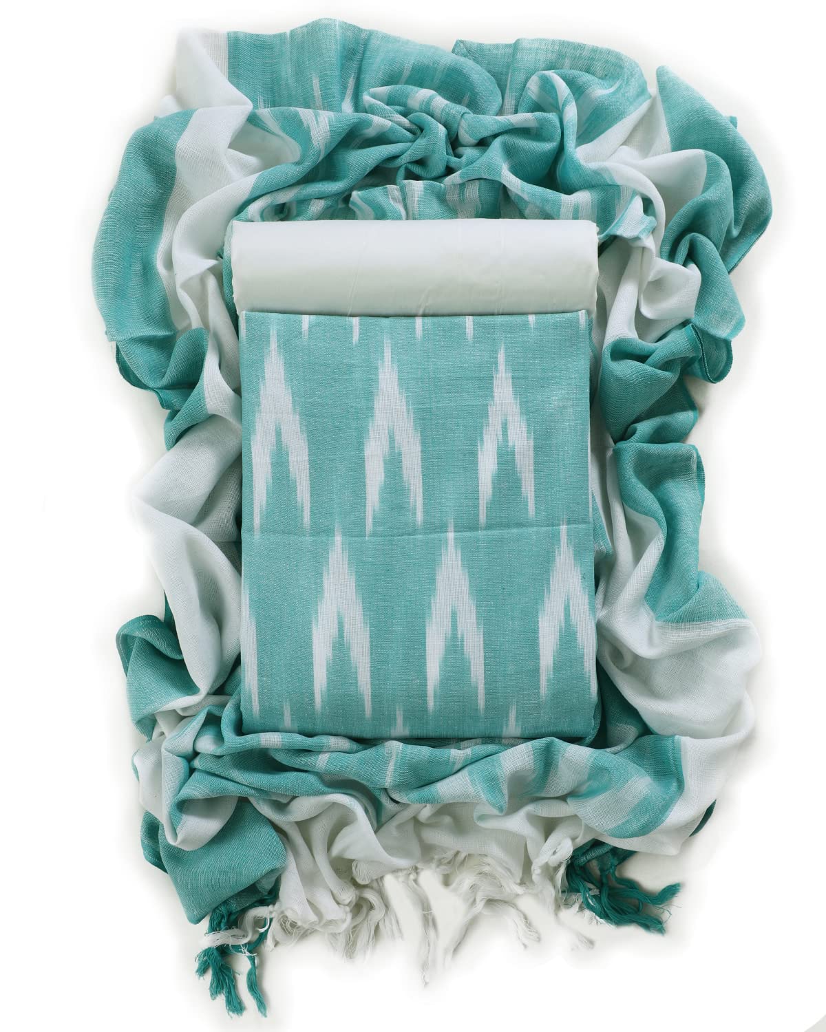 Sun Fashion And LifestyleWomen's Ikkat Cotton Unstitched Salwar Suit Dress Material, 2 Mtr Cotton Salwar, Stylish Ikkat Dupatta By 24 Carat Suit (Ikkat 1; Free Size)