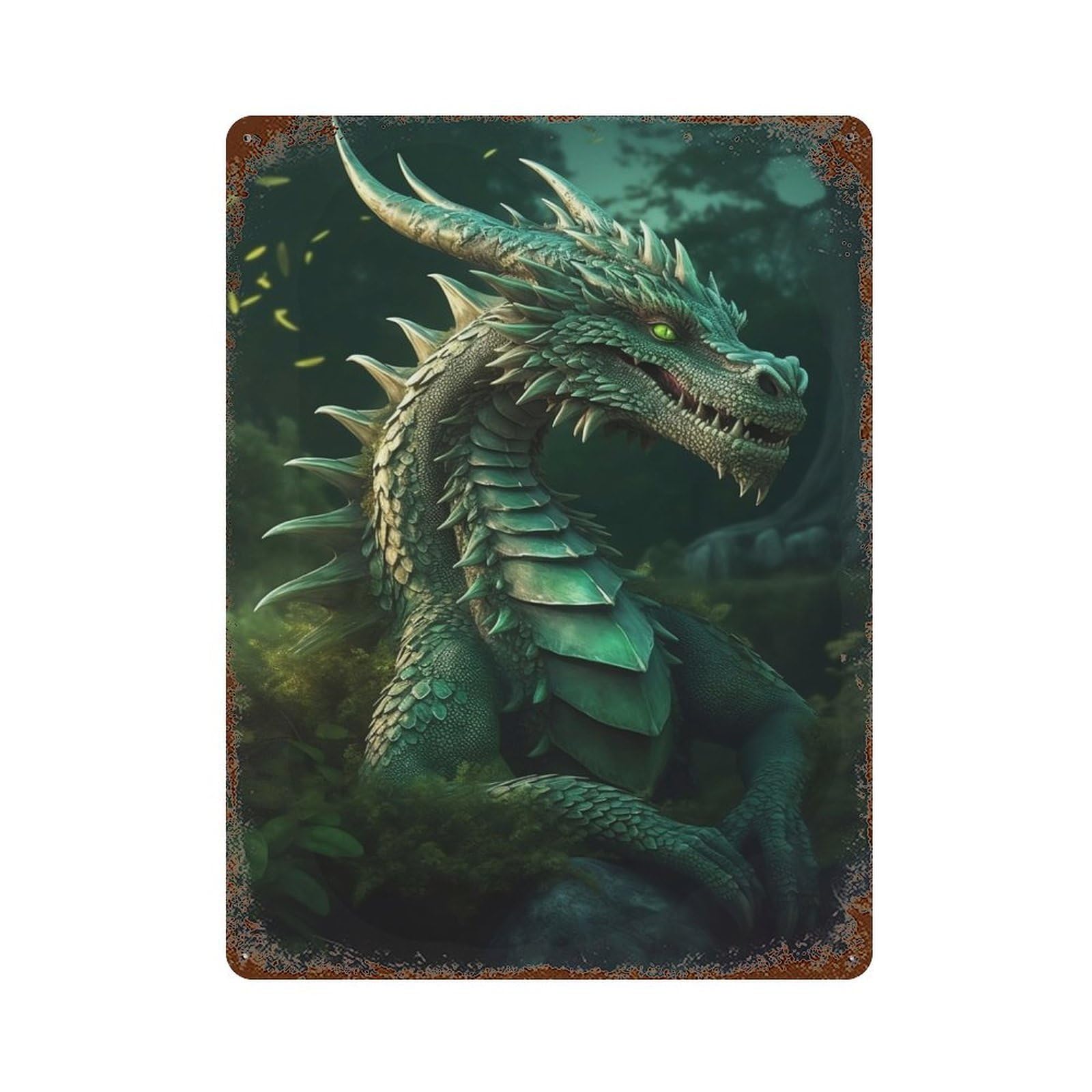 Green Emerald Dragon Decorative Tin Sign 15.7"x11.8", for Bistro, Counter And Cafe Decor, Retro Wall Decor