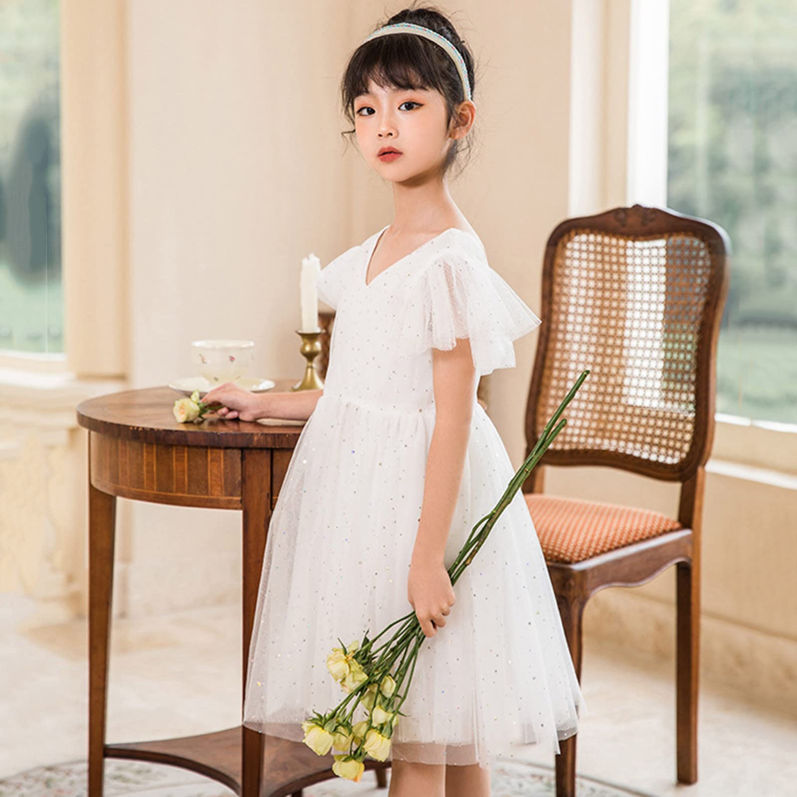white dress for kids KAGAYD Girls Children's Dress Summer Princess Dress Star Tulle Dress Big Girl Princess Dresses Outwear (White, 8-9 Years) : Sports & Outdoors Boho Flowy Wedding Dress flower girls EternaFit:Modern Fit Colour:Navy Blue