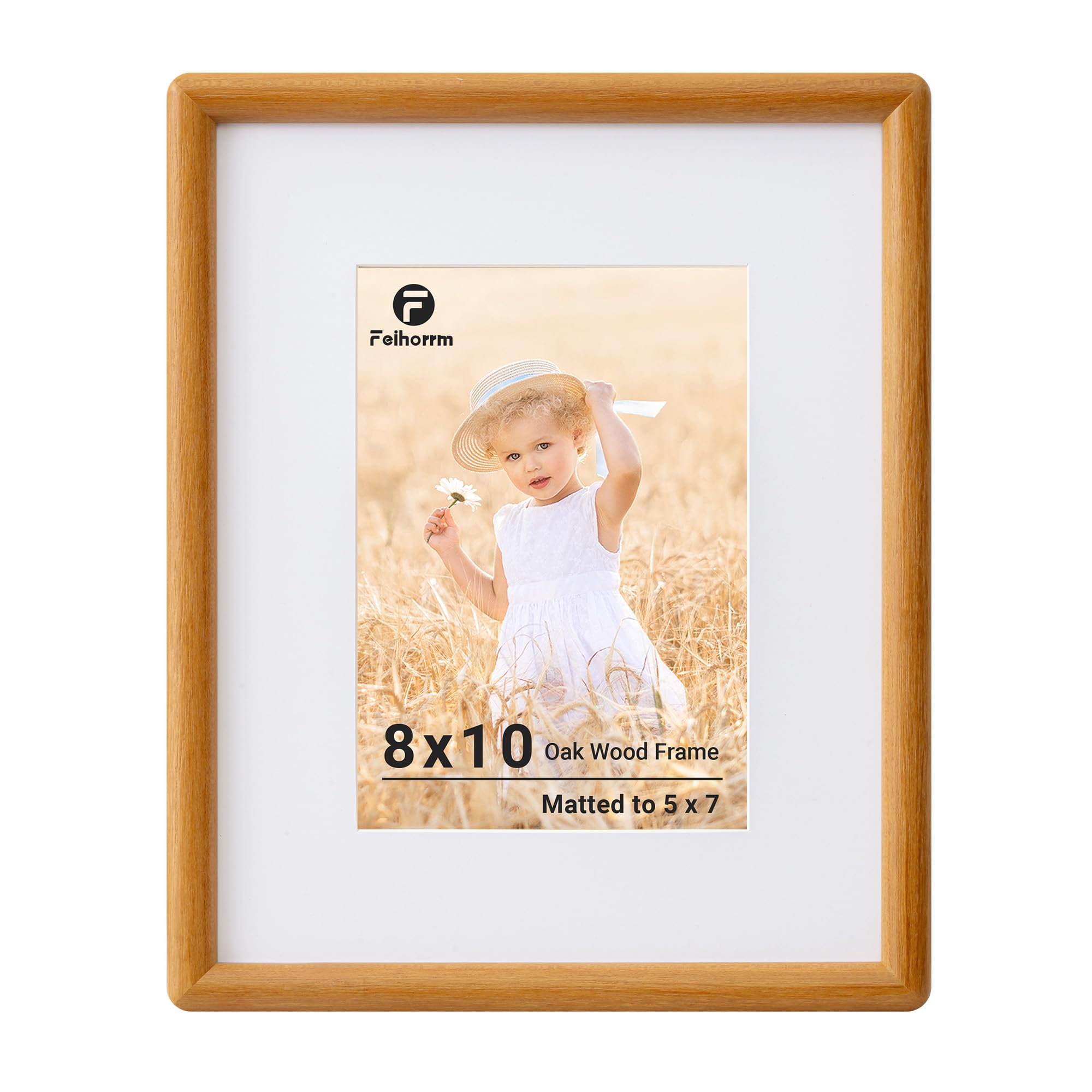 Feihorrm 8x10 Photo Frame, Teak Picture Frame, Matted to 5x7 Photo
