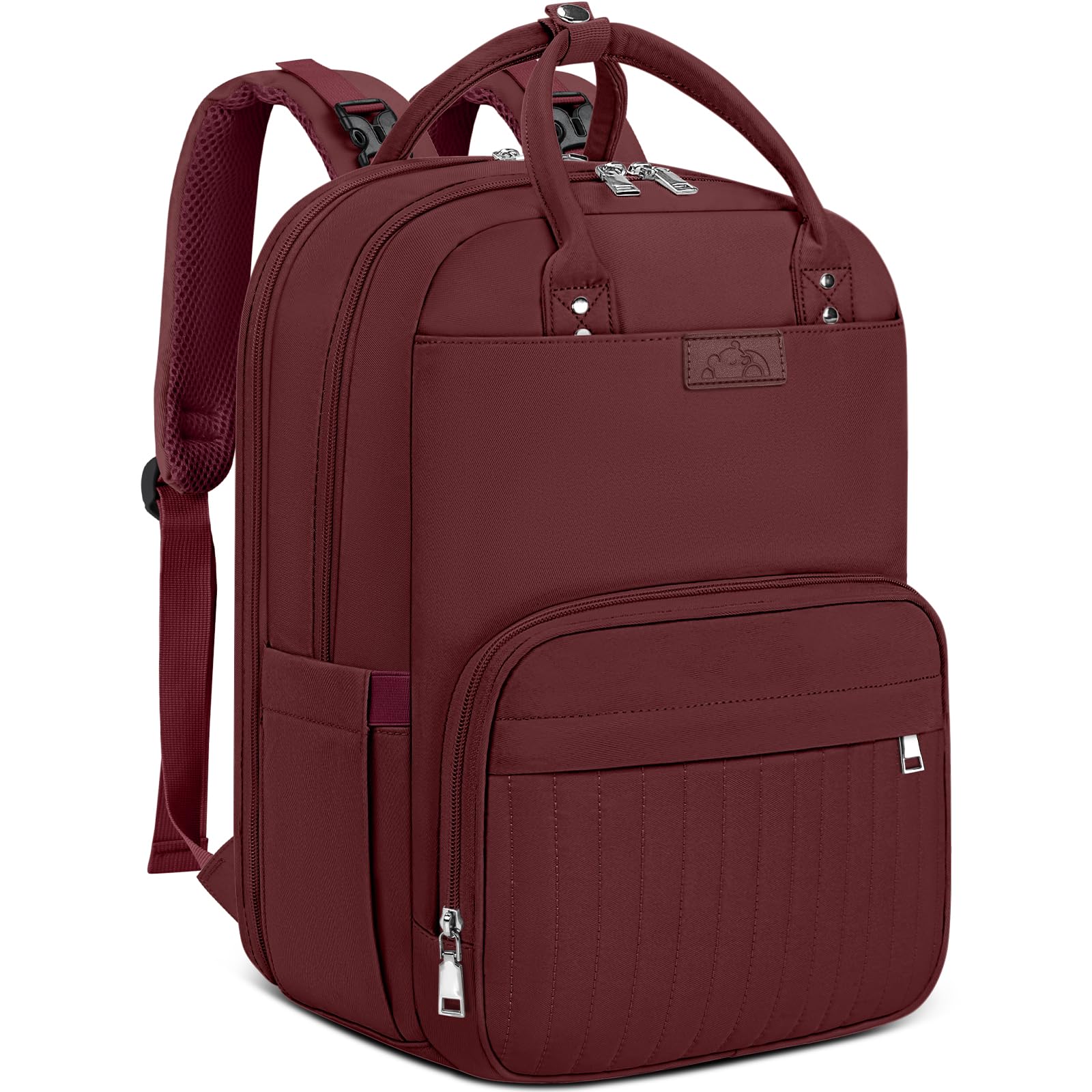 RAINSMORE Baby Wickelrucksack Groß Wickeltasche Rucksack mit Kinderwagengurten und Wickelunterlage Unterwegs Diaper Bag Babytasche Schwarz (Rot)