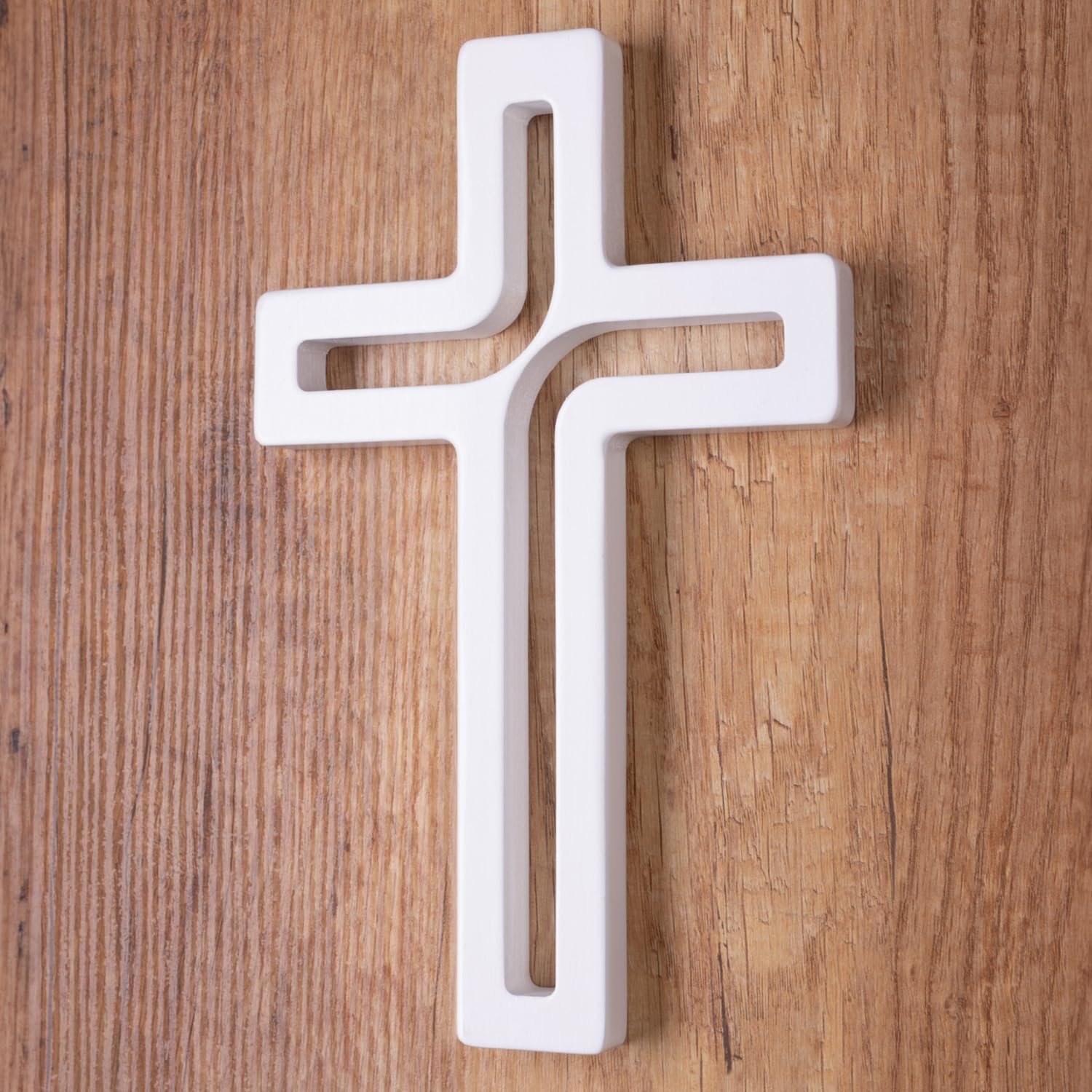 Drewniane Krzyże Croce sospesa in legno di faggio, moderna da parete, crocifisso, superficie liscia, da appendere, croce in legno (bianco, 25 x 16 x 1,6 cm)