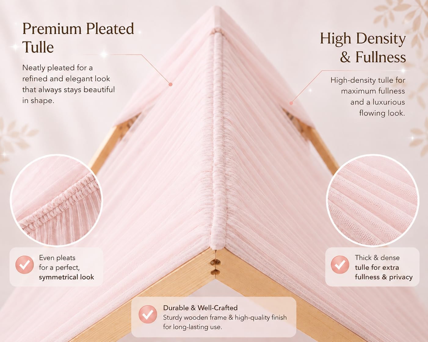 Fancyroom Pink Canopy Bed for Cot - Princess Room (Sky Pink, 340 cm)