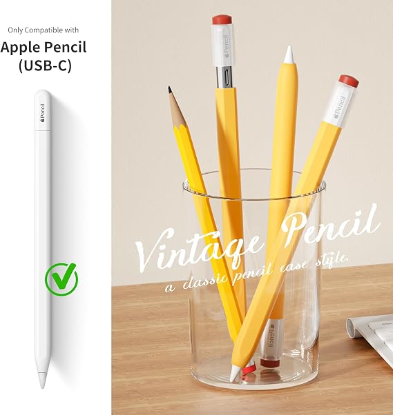 ELETIUO Silicone Case Compatible with Apple Pencil (USB-C),Protective Holder Grip Sleeve with Cap,Anti-Slip Cover Supports Magnetic Compatible with Apple Pencil 3rd Generation,Vintage Yellow