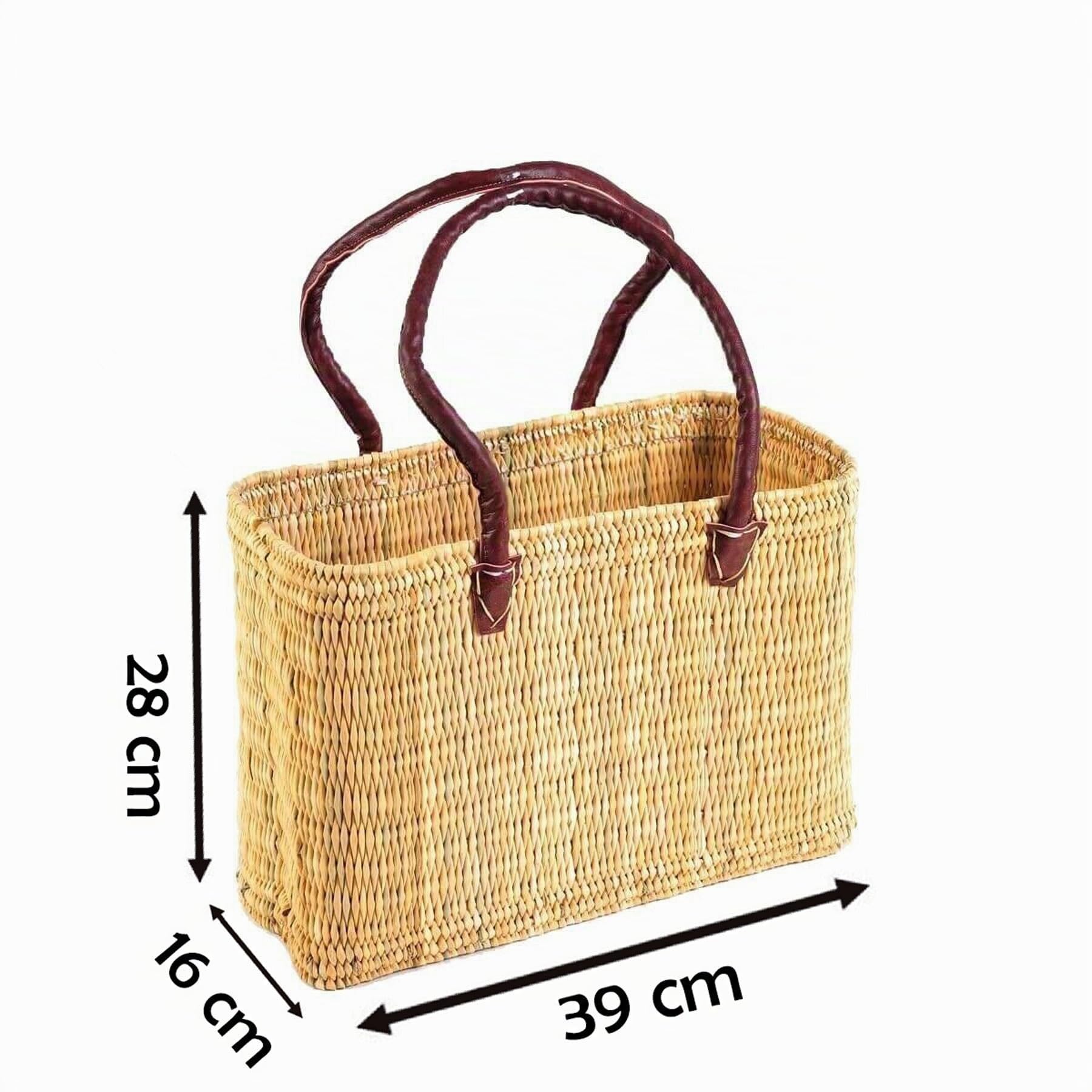 Einkaufskorb aus Seegras I geflochtene Tasche mit Ledergriff I mittlere Größe mit langem Griff I Natur I Abmessungen: 40x15x26 cm