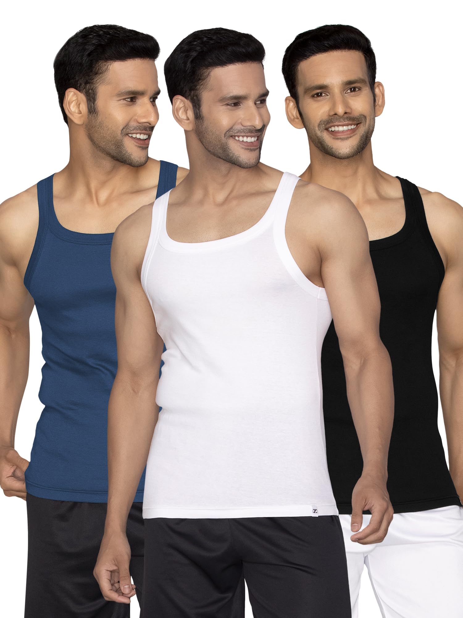 xyxx Men's Pace Regular Fit Super Combed Cotton Square Neck Vest |Polar White + Midnight Blue + Black Knight|L-picture-24