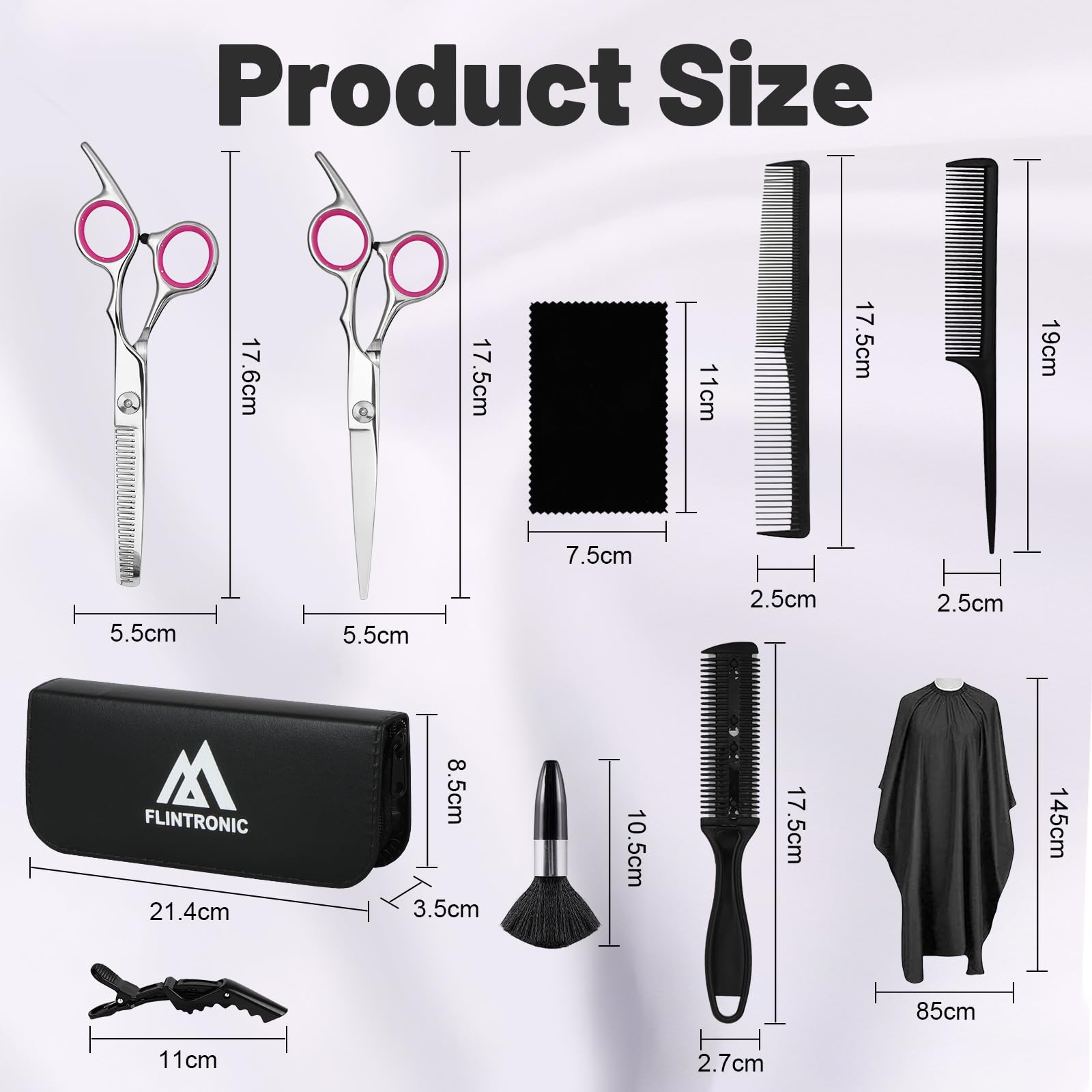 Flintronic 11Pcs Hairdressing Scissors, Professional Haircut Scissor Set, Stainless Steel Thinning Scissors - Image 2