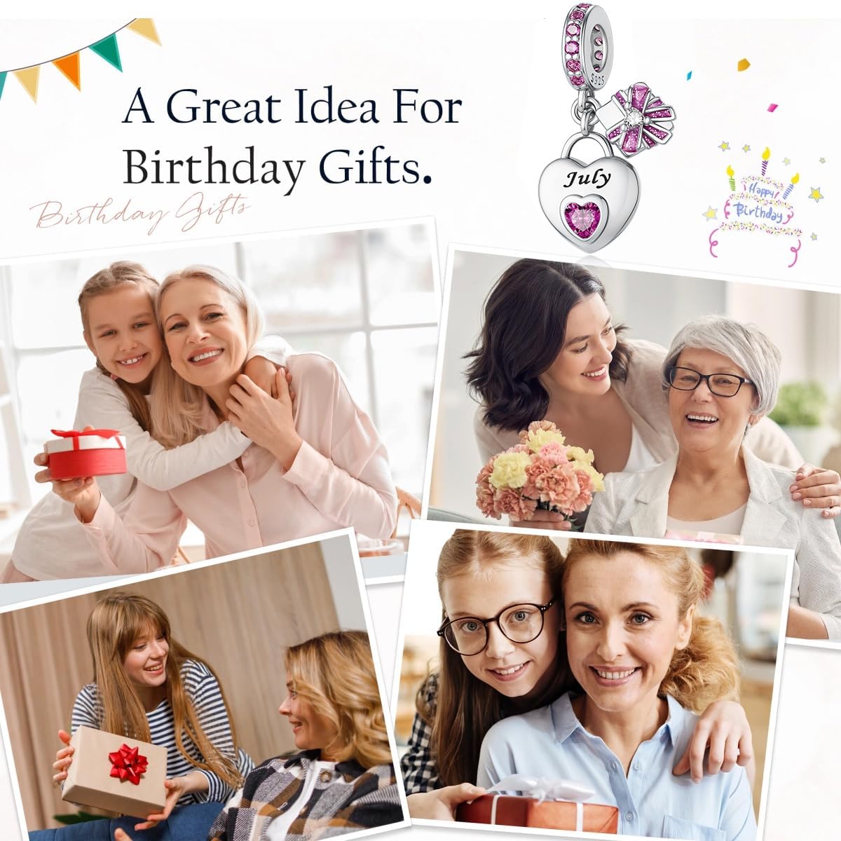 Aurevella 925 Sterling Silver Heart Birthstone Charms for Bracelets and Necklaces Happy Birthday Christmas Women&Mom Jewelry Gifts - Image 5