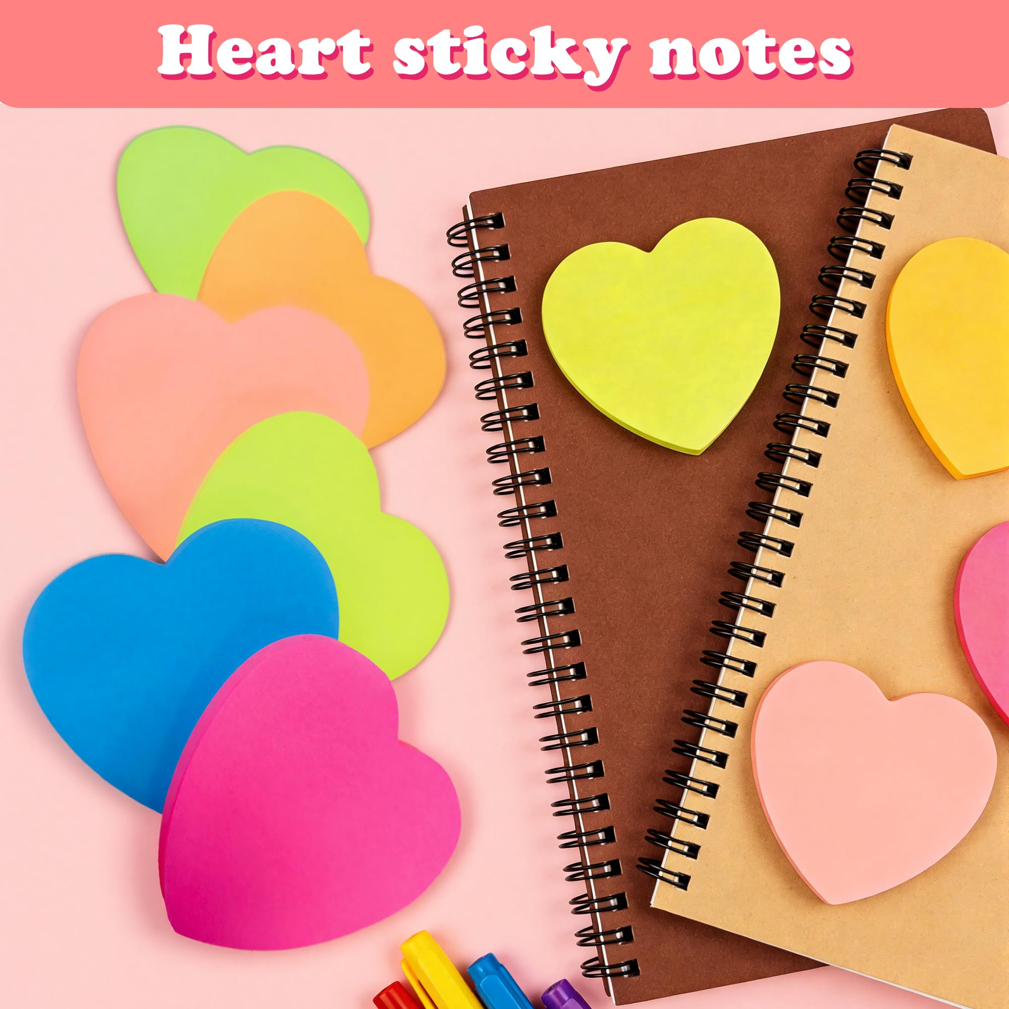 Heart Sticky Notes - 6 Pads Valentines Gifts | Valentines Party Favors Supplies for Women - Post Notes Stickers for Galentines - Teacher Must Have Desk Accessories for Classroom Office,80 Sheets/Pad