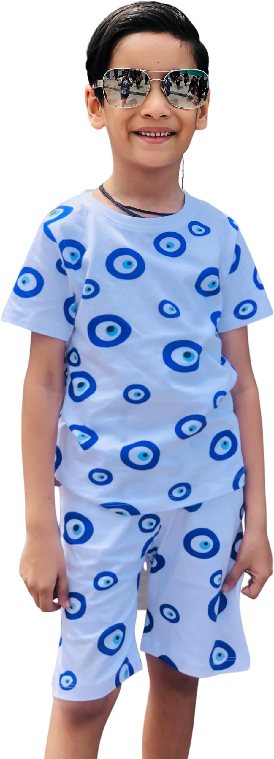 Googo Gaaga Boy's Cotton Evil Eye Printed T-Shirt With Shorts