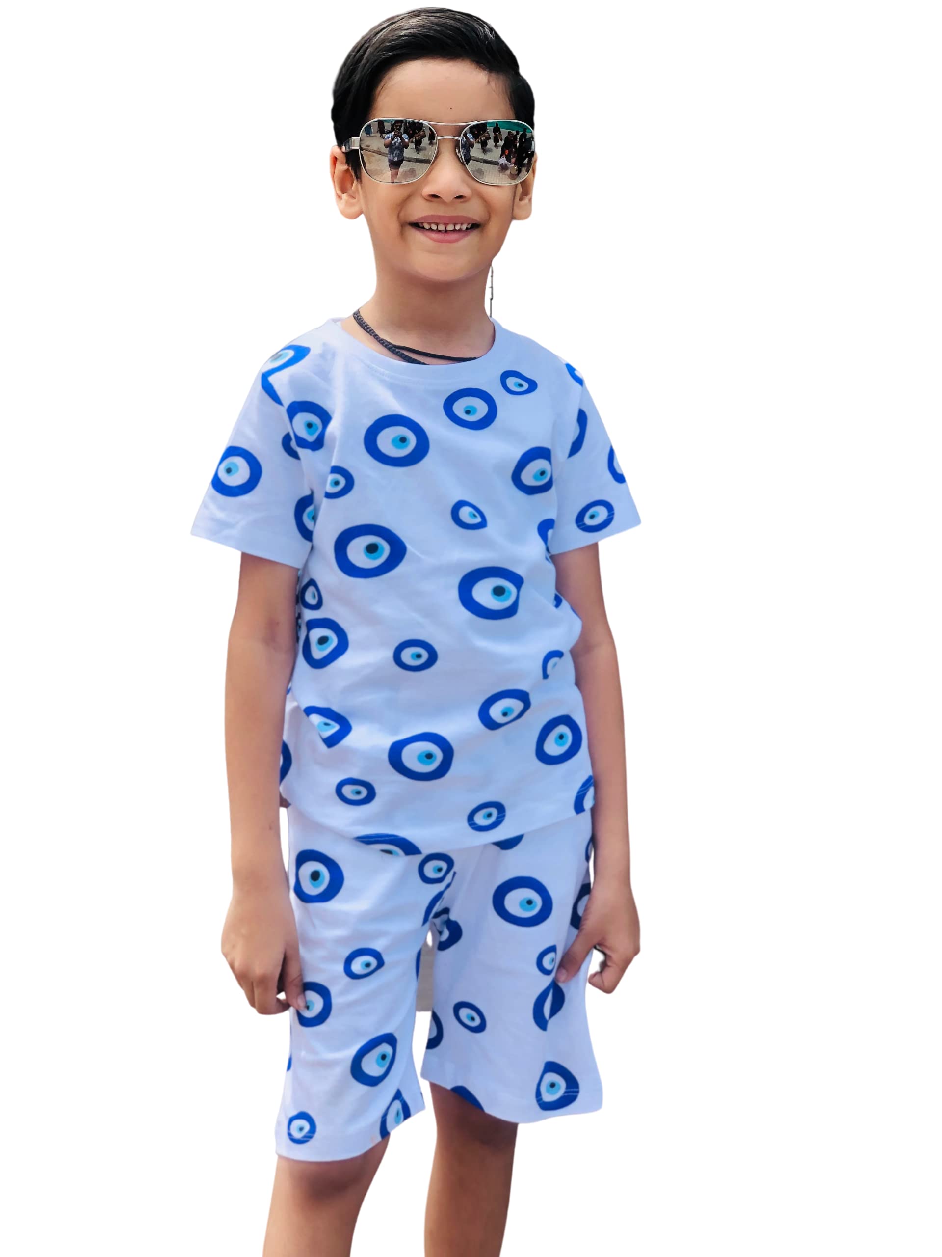 Googo Gaaga Boy's Cotton Evil Eye Printed T-Shirt With Shorts