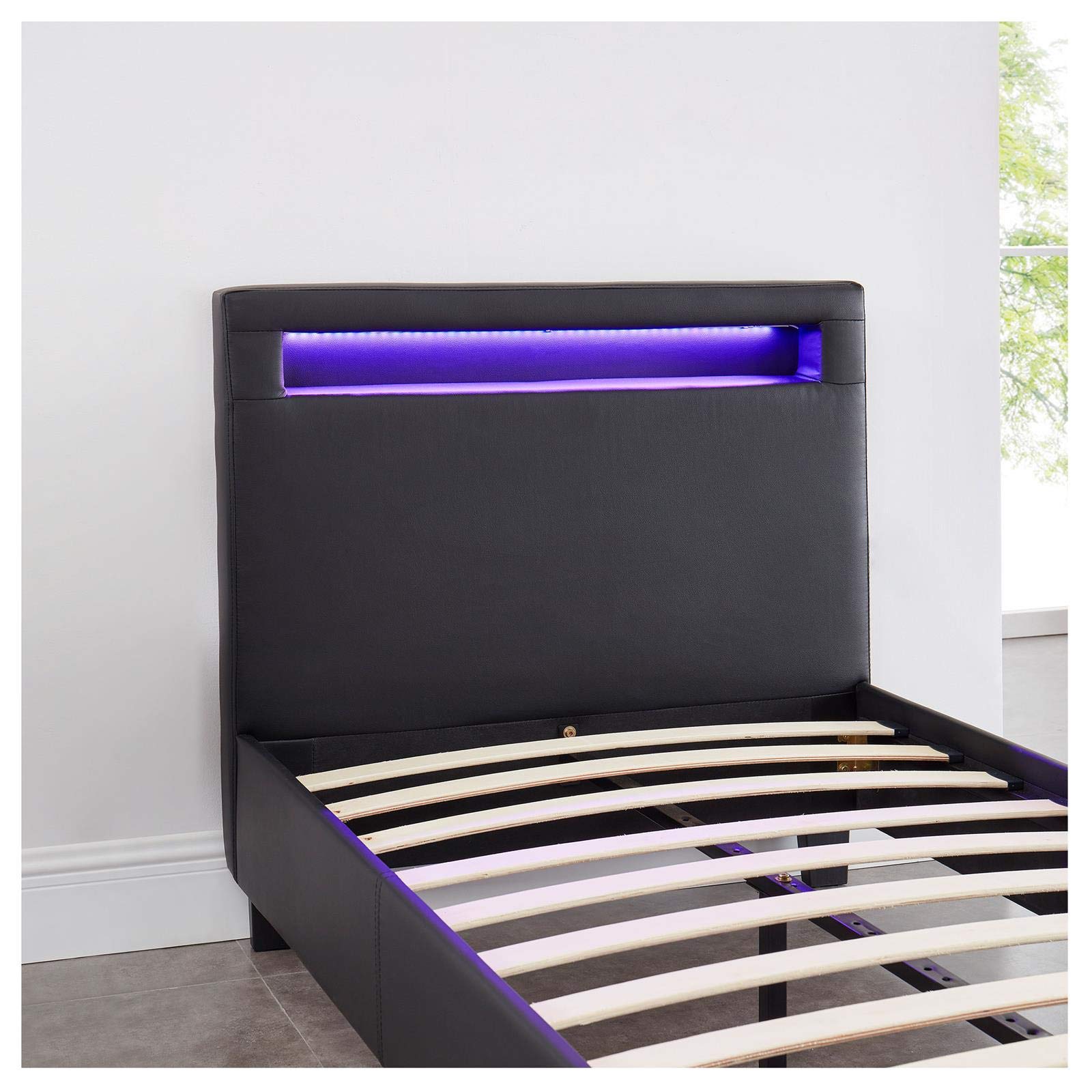 Letto contenitore imbottito 180x200 cm con illuminazione LED - in similpelle - Beige