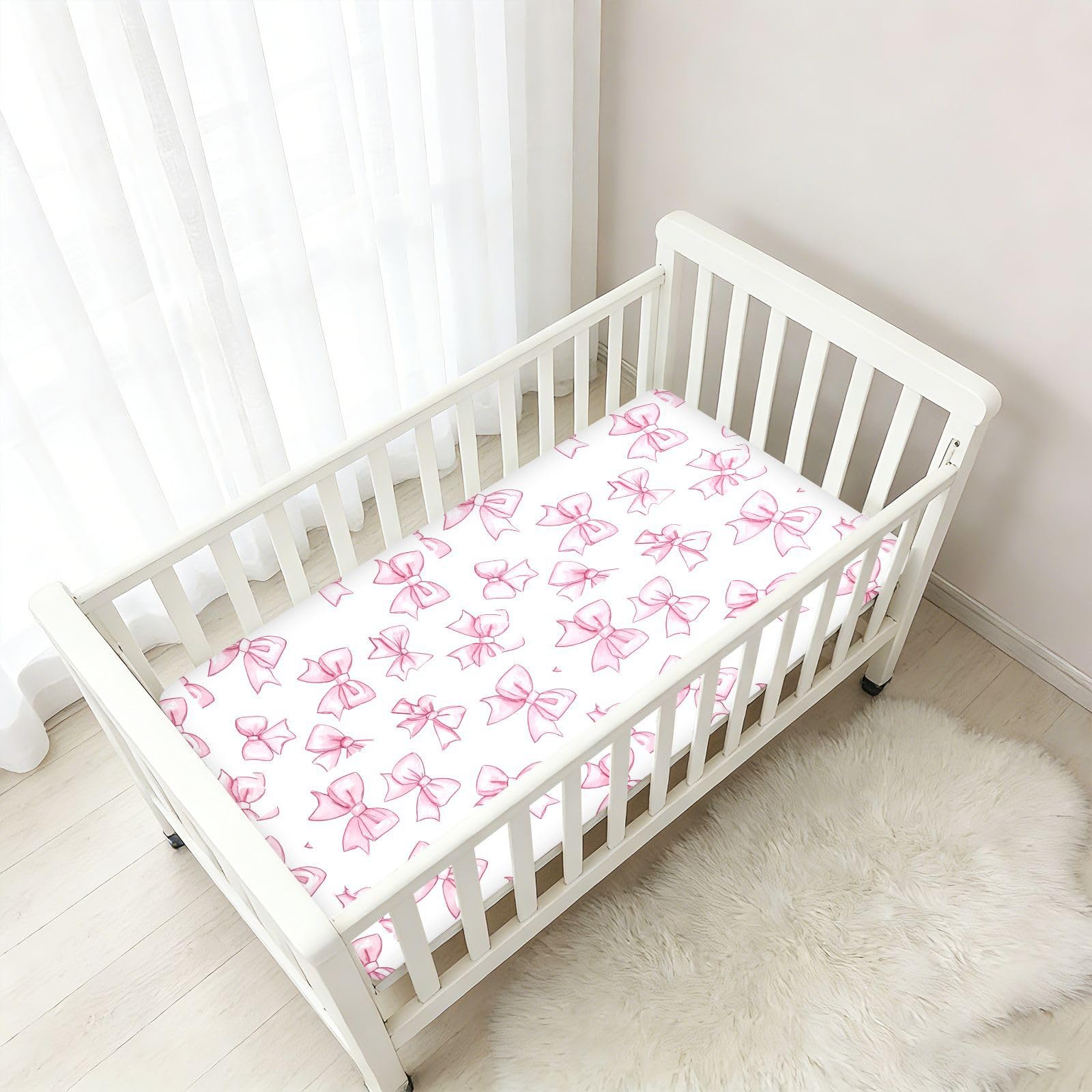 Lenzuola per culla con fiocco rosa per neonati e ragazze, in cotone, ultra morbido, per culla, 1 confezione de cuna para ni?a