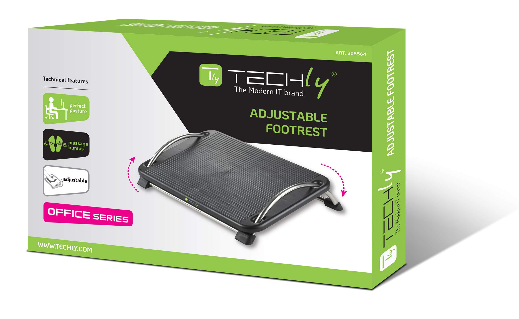 Techly 305564 Poggiapiedi Regolabile Nero