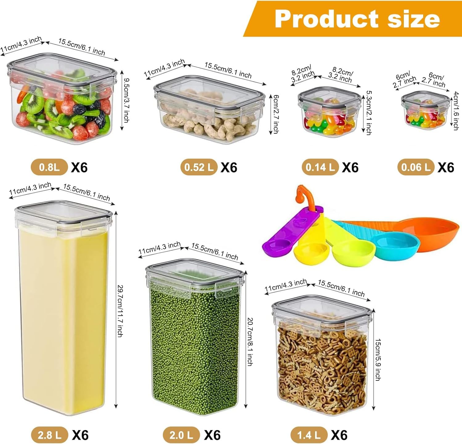 42 boîtes de rangement hermétiques avec couvercles pour céréales, farine et sucrePots de cuisine et d'organisation en plastique, y compris cuillères, étiquettes et stylos