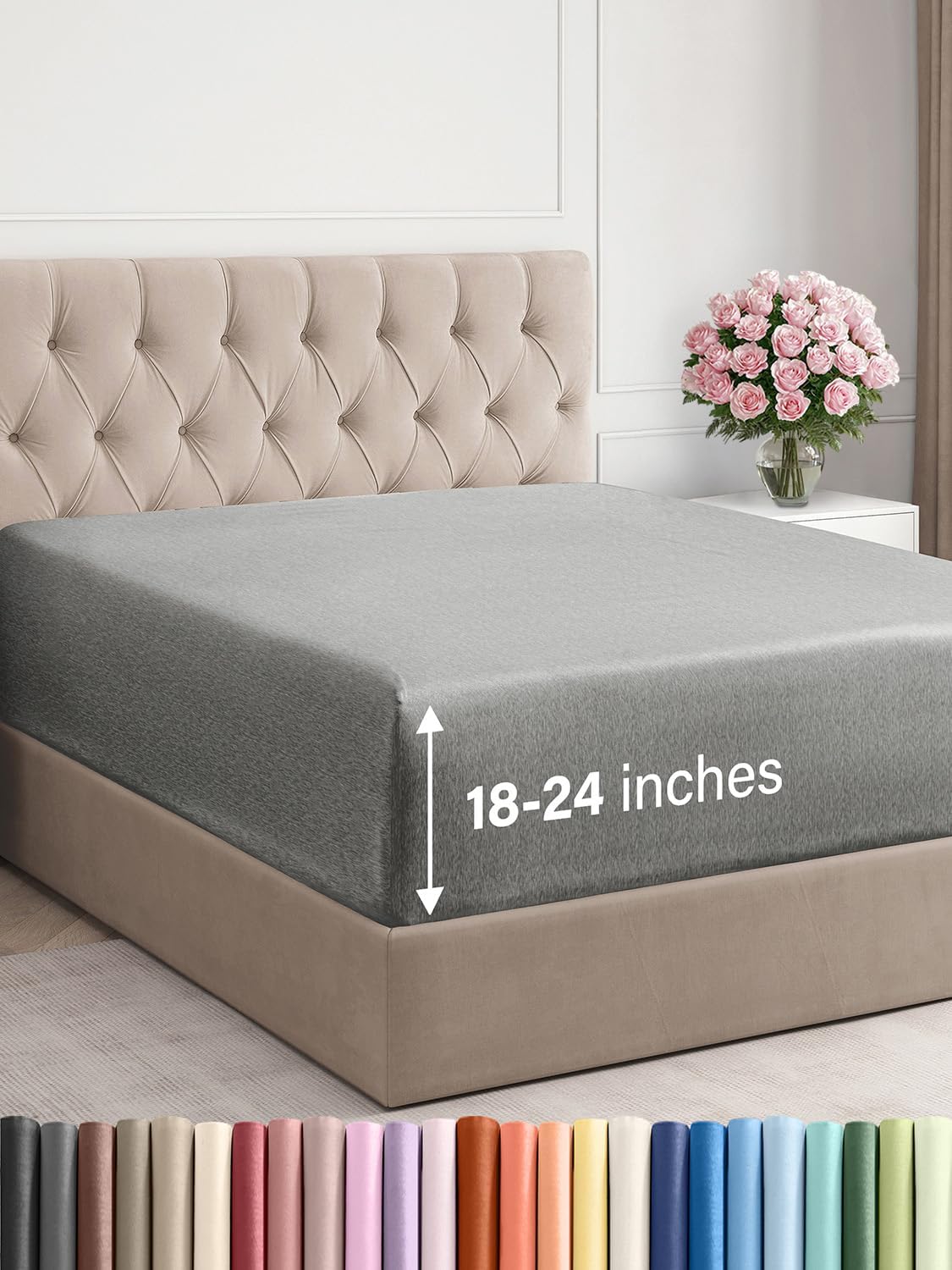 Extra Deep Queen Fitted Sheet - Hotel Luxury Single Fitted Sheet Only - Easily Fits 18 inch to 24 inch Mattress - Ultra Soft, Wrinkle Free w/Extra Deep Pockets - Breathable & Comfy - Heathered Grey Queen 06 - Heathered Grey