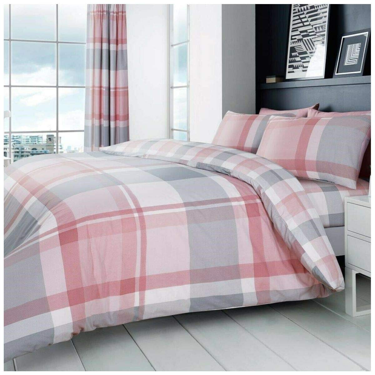 Gaveno Cavailia Easy Care Waverly Duvet Cover, Reversible Soft Quilt Bedding, Luxury Bedroom Accessory, Blush-Pink, Kingsize, Polycotton, King