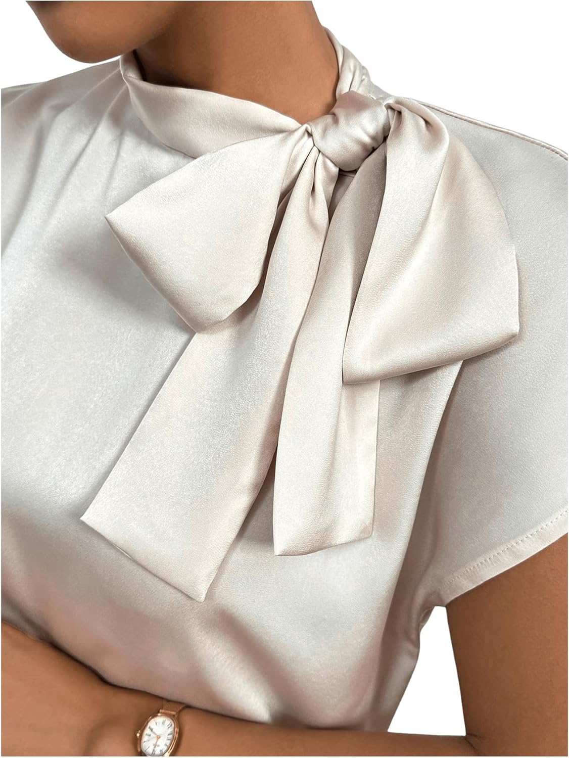 GORGLITTER Blouse Dames Elegante Satijnen Top Halter Top Hemdblouse Houder Tops OL Business Blouse Old Money Style Tops, abrikooskleur, XL