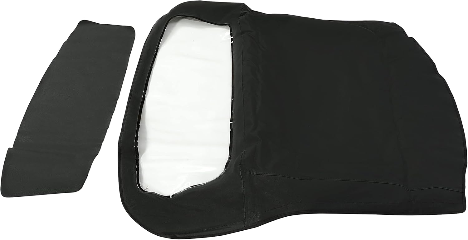 HECASA Convertible Soft Top Compatible with 1966-1979 Fiat 124 Sailcloth Vinyl w/Plastic Window Black