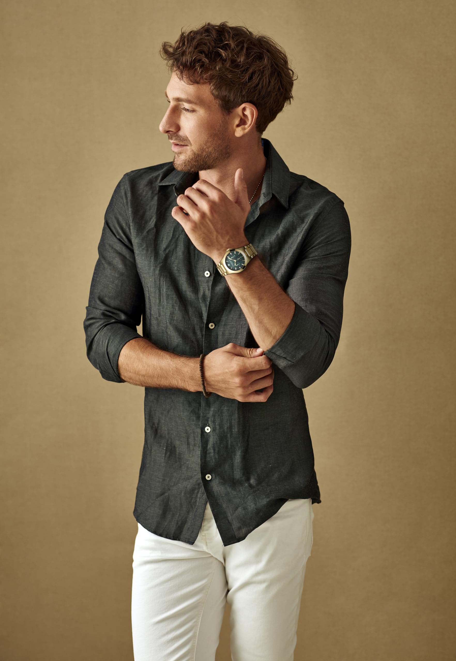 Geoffrey Beene Orologio da uomo in acciaio inox dorato, classico, al quarzo, design elegante, resistente all'acqua