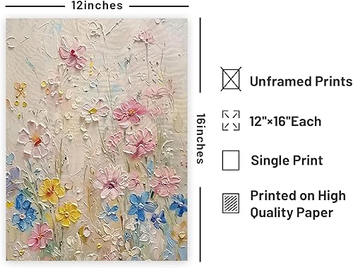 Miniatura 2 de Impresiones de flores silvestres flotantes, arte de pared de paisaje, impresiones botánicas de naturaleza, póster floral colorido, pintura de flores
