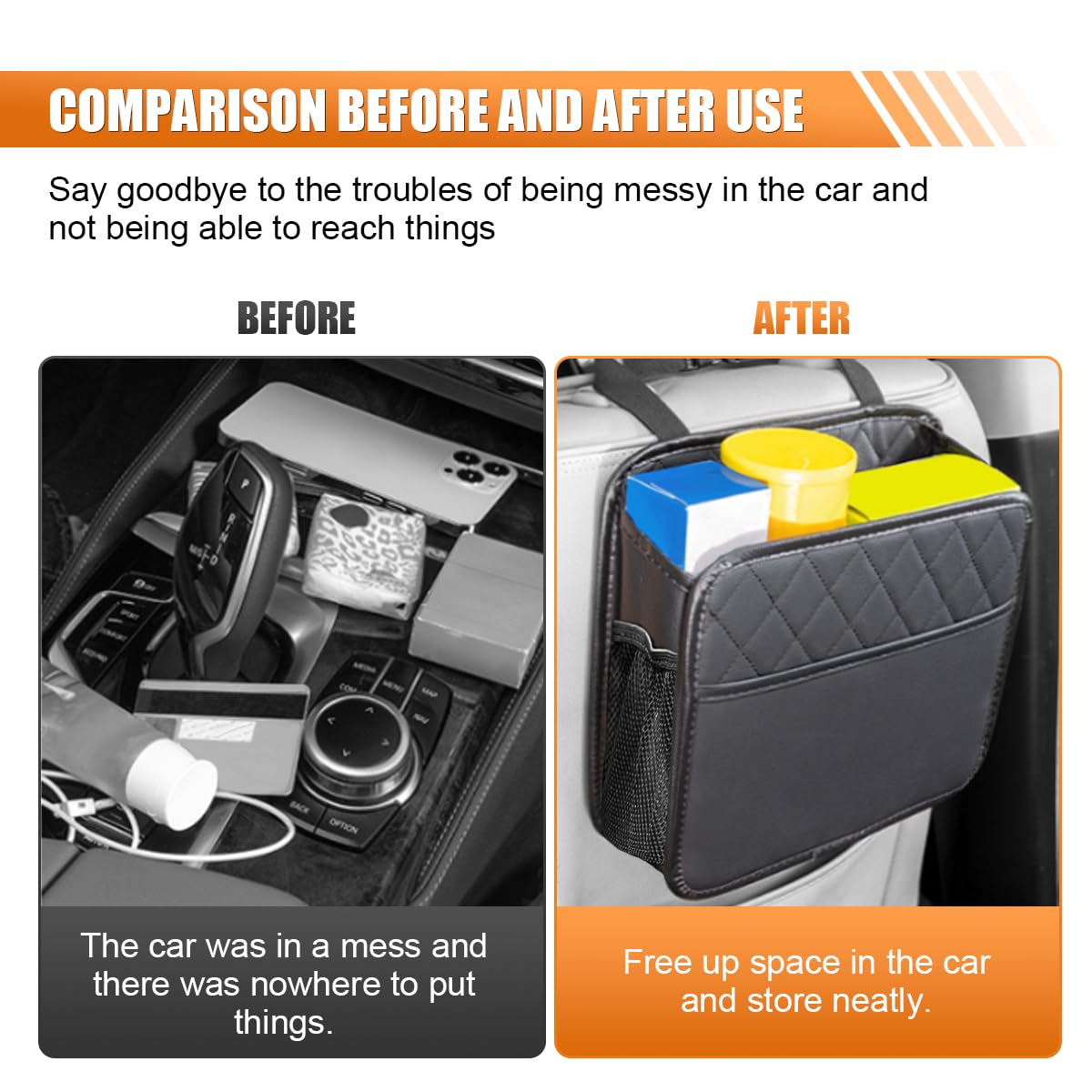LAINLOY Organizador plegable para asiento trasero de coche, bolsa de almacenamiento para asiento trasero de coche de gran capacidad con portavasos, bolsa de basura impermeable de piel sintética,