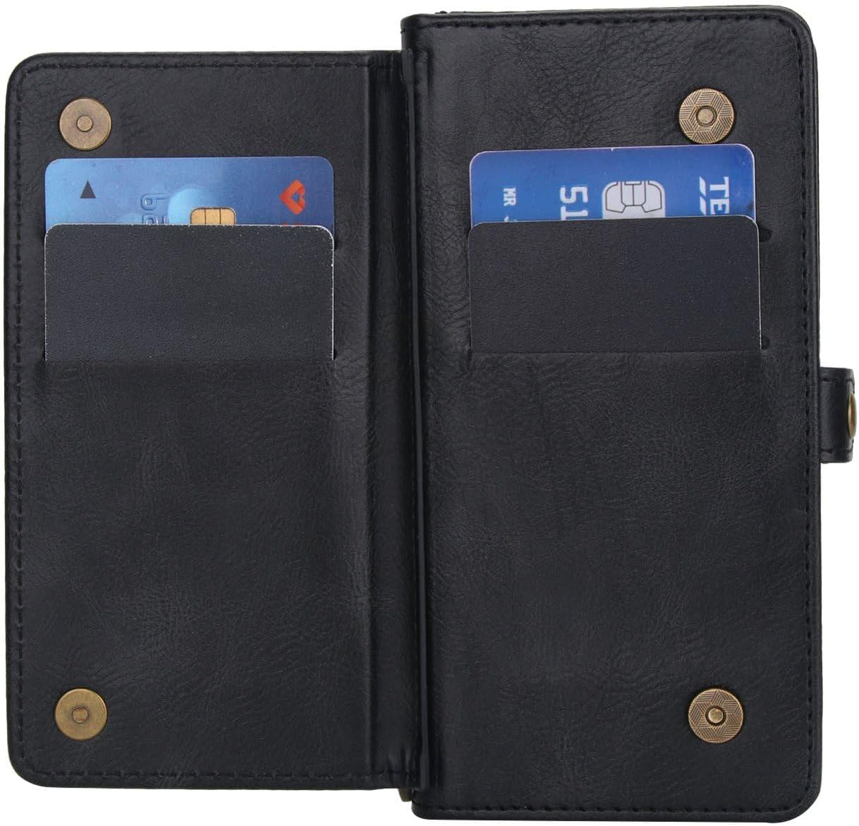 Wallet Case for iPhone 14 Pro, PU Leather Detachable Magnetic Flip Cover with Card Holders Wrist Strap - Black