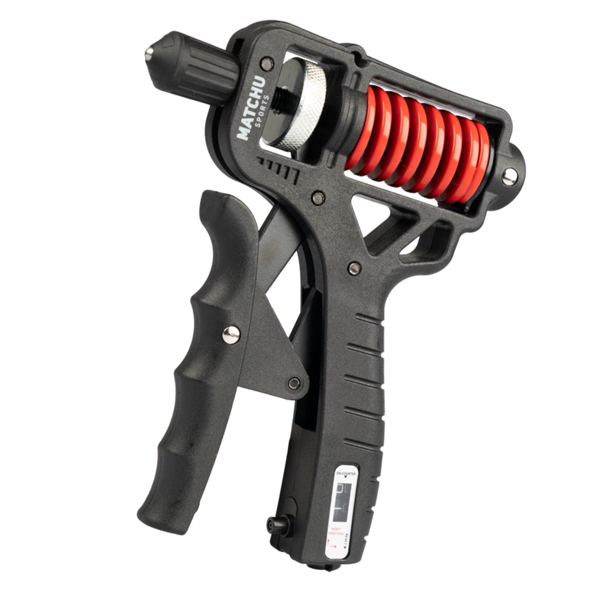 MATCHU - Adjustable Hand Grip Trainer - Resistance from 5 to 165 kg - Includes Integrated Counter - Powerful Grip Trainer - Plastic/Metal - Black/Red