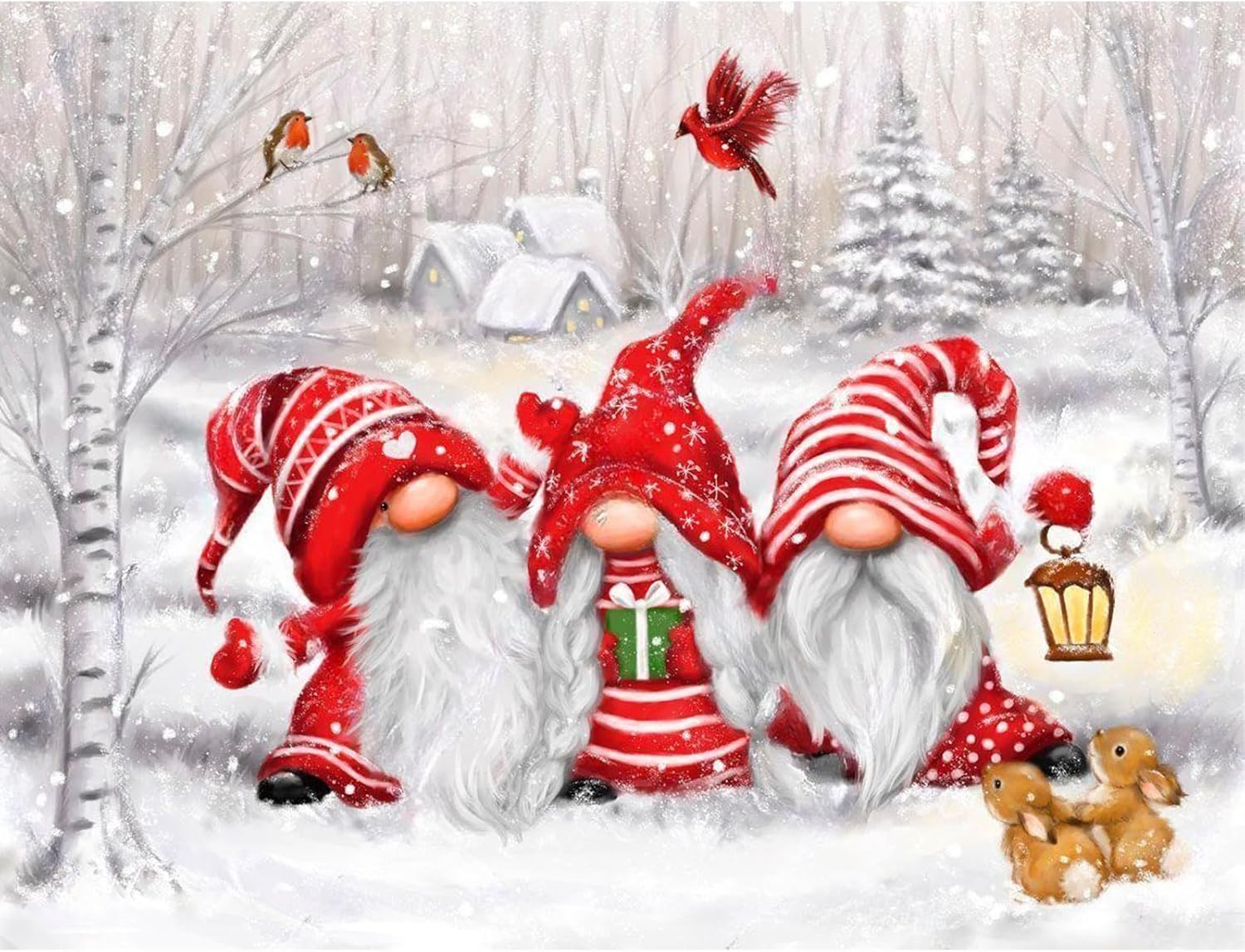 NAIMOER Christmas Gnomes Diamond Art Kits for Adults, 5D Cardinal Diamond Art Christmas, Full Drill Christmas Diamond Art Winter Diamond Art for Home Decor 30x40cm