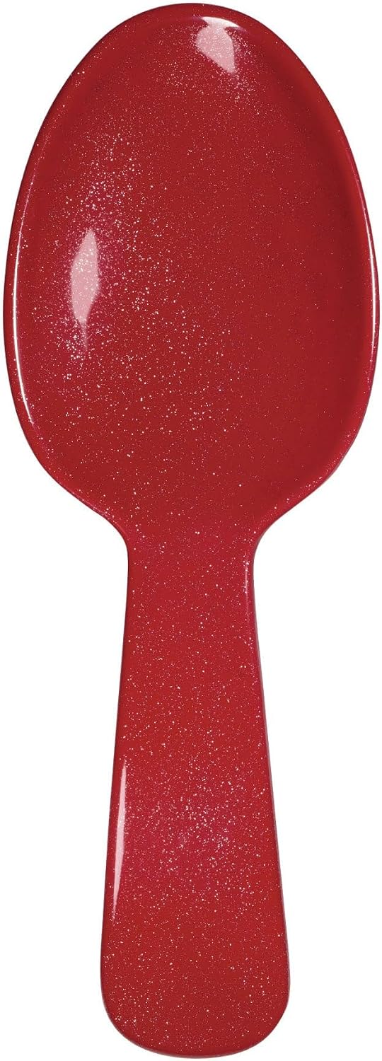 UPware Twinkle Dust Melamine Salad Servers, Serving Utensil Set, Includes Serving Fork and Spoon for Tossing Salad, Pasta, Christmas Decorations, Red, 10.75 Inch, Set of 2