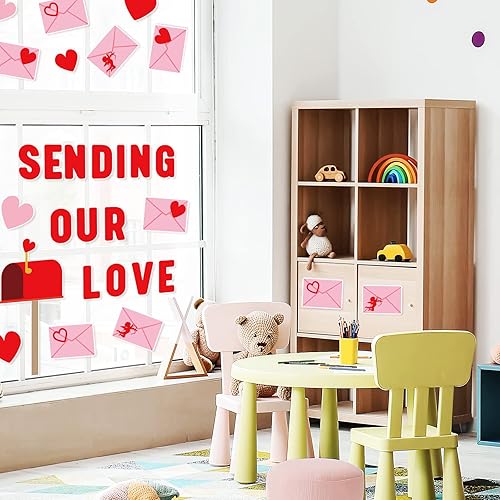 Miniatura 7 de Whaline Tablero de anuncios para el día de San Valentín, buzón de carta de amor, recortes de sobre de corazón rojo y rosa, bordes a cuadros,