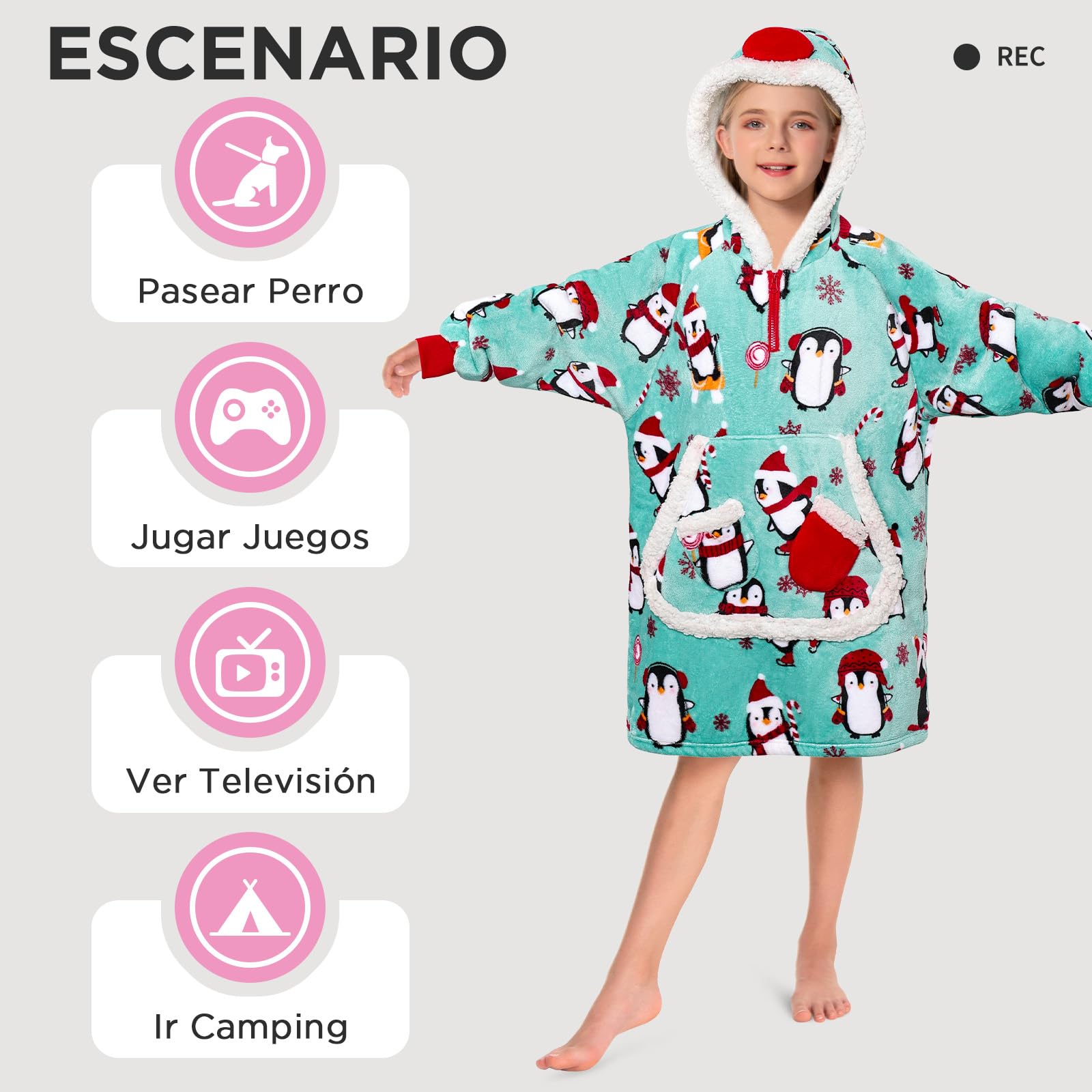 OLAOLA Sudadera con Capucha Extragrande para Niño, Manta de Forro Polar Sherpa con Mangas y Bolsillos, Suave Cálida y Acogedora Sudadera Manta para Niños Niñas